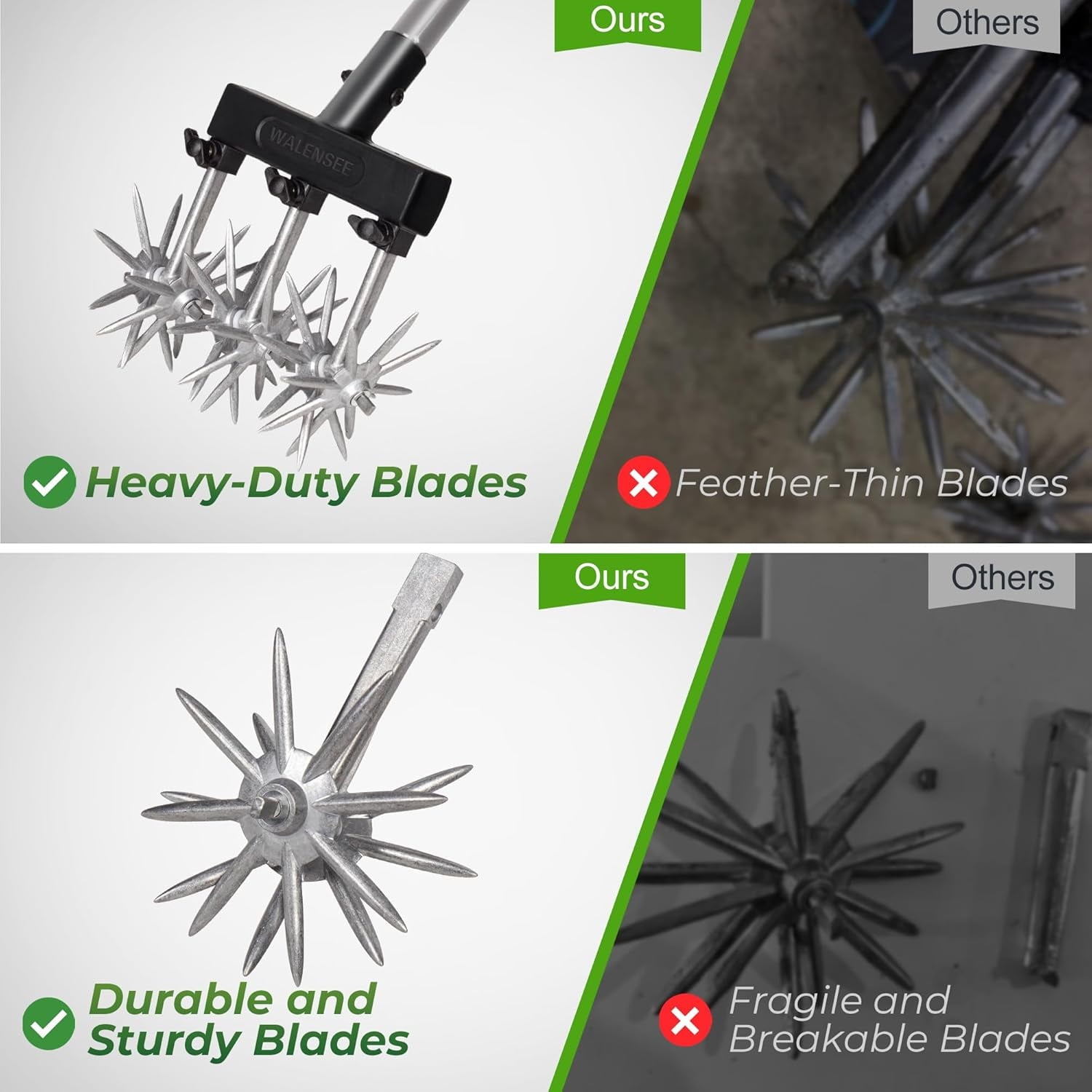 Rotary Cultivator Garden Tool Adjustable Hand Tiller for Gardening & Lawn Care with Rustproof Aluminum Blades, Telesc... - Image 5