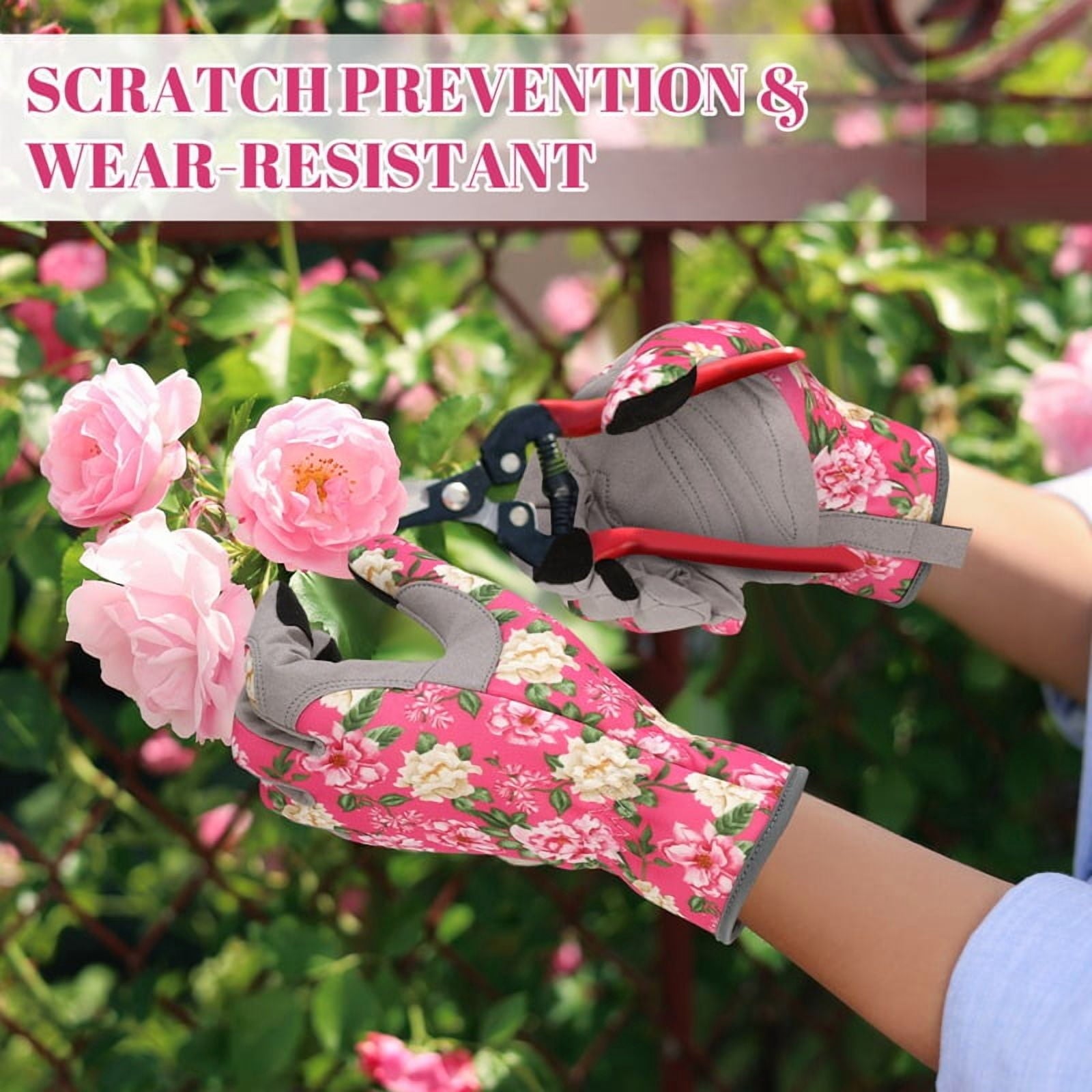topjuju 1 Pair Floral Gardening Gloves for Women, Breathable Garden Gloves with Grip, Thorn-Proof Puncture-Resistant Work Gloves, Gifts for - Image 6