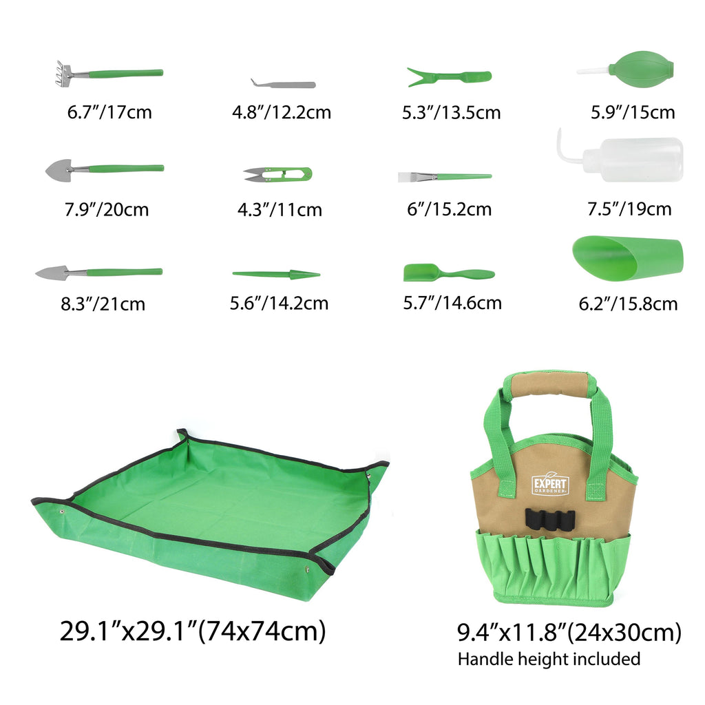 Expert Gardener Indoor Gardening Stainless Steel Tool Set, 14 Pieces, Green - Image 3