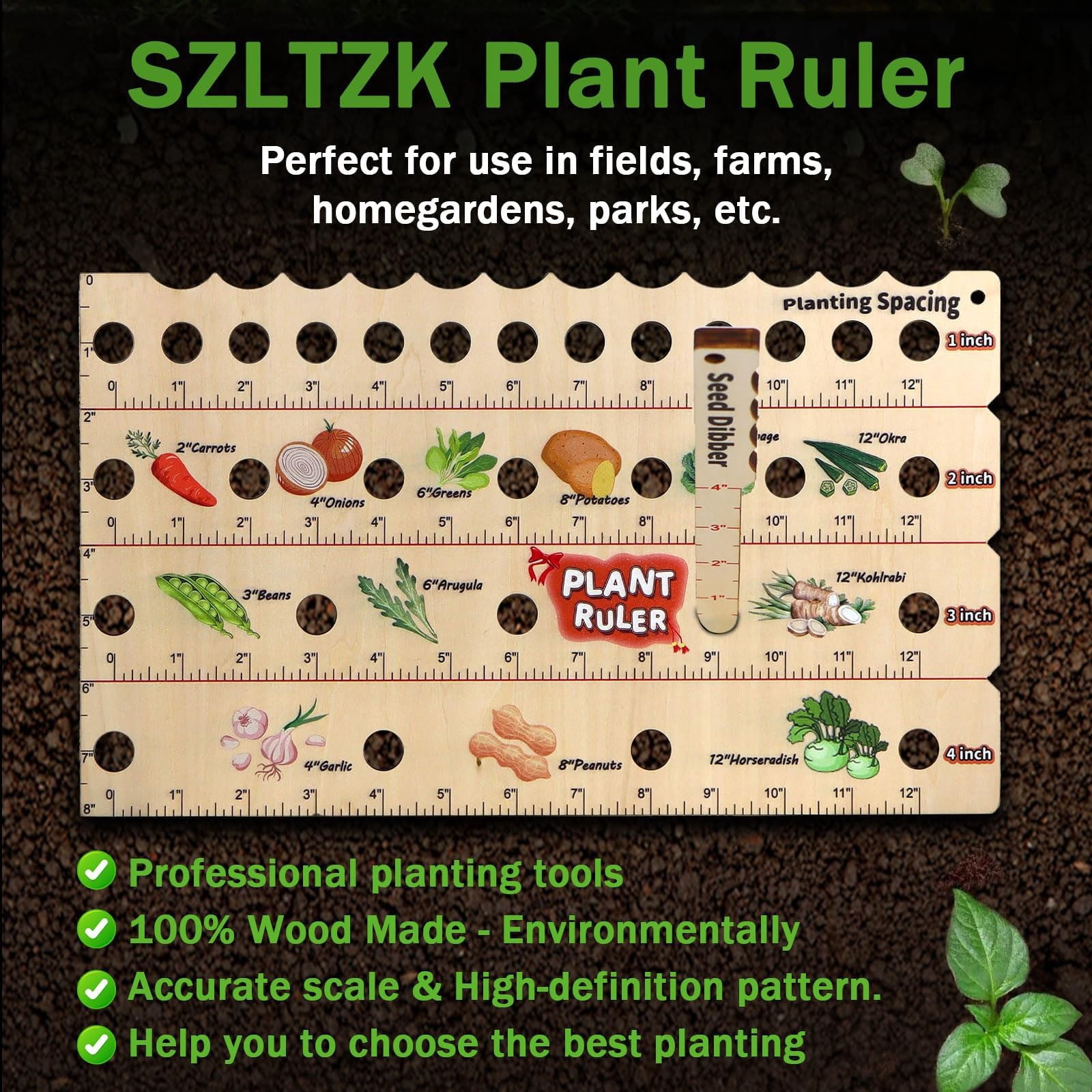 Spacer Tool Seeder Planting Ruler – Seeding Spacing Ruler Template with Plant Dibble, Precise Planting for Vegetable,... - Image 5