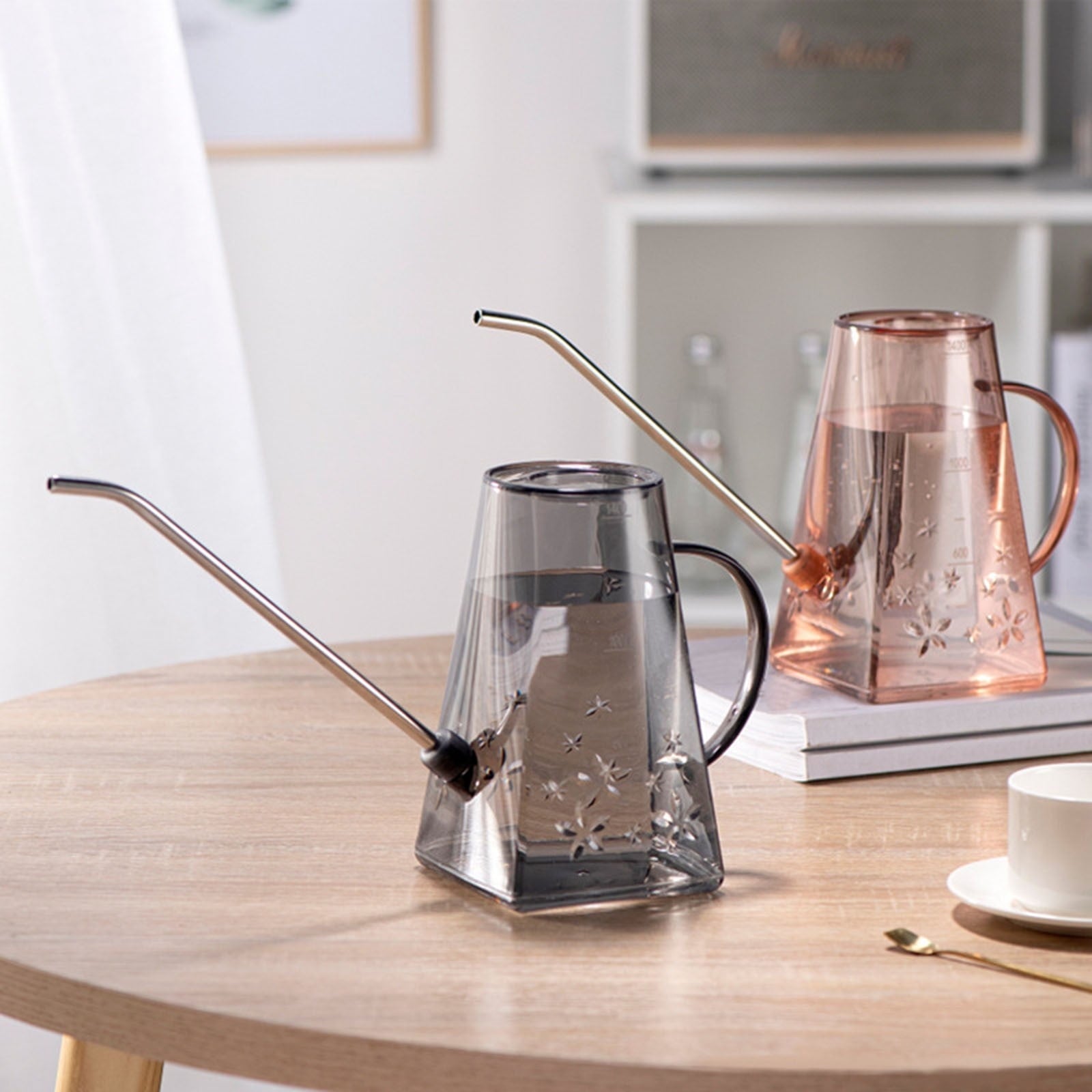 piaybook Watering Can for Indoor Plants Home Gardening Transparent PP Plastic Long Mouth Watering Pot Watering Water Bottle Pattern Retro Wa - Image 4