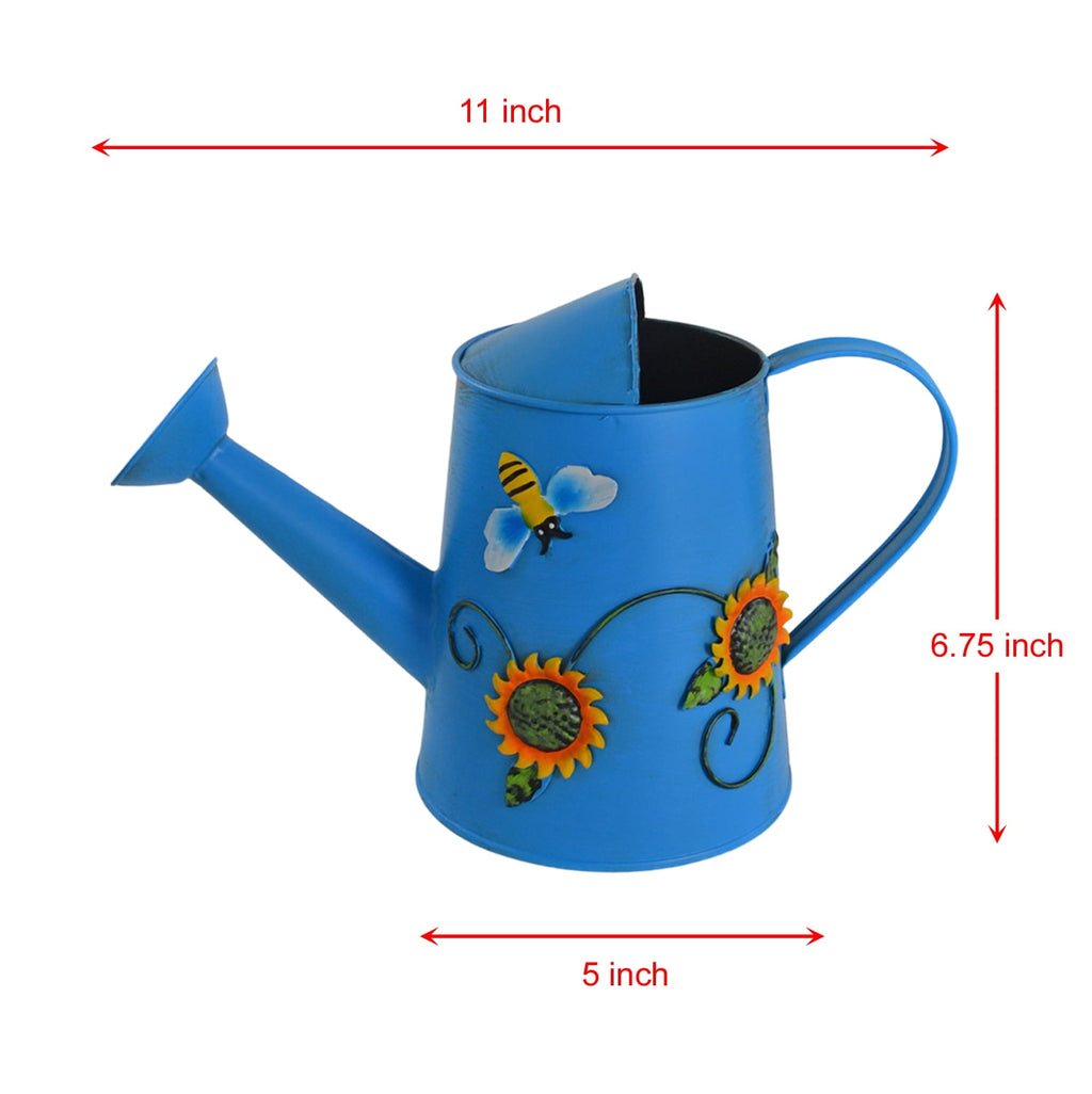 Small Blue Watering Can - Decorative Sunflower & Bee Metal Watering Can (Vol: 4 Cups) - Image 4