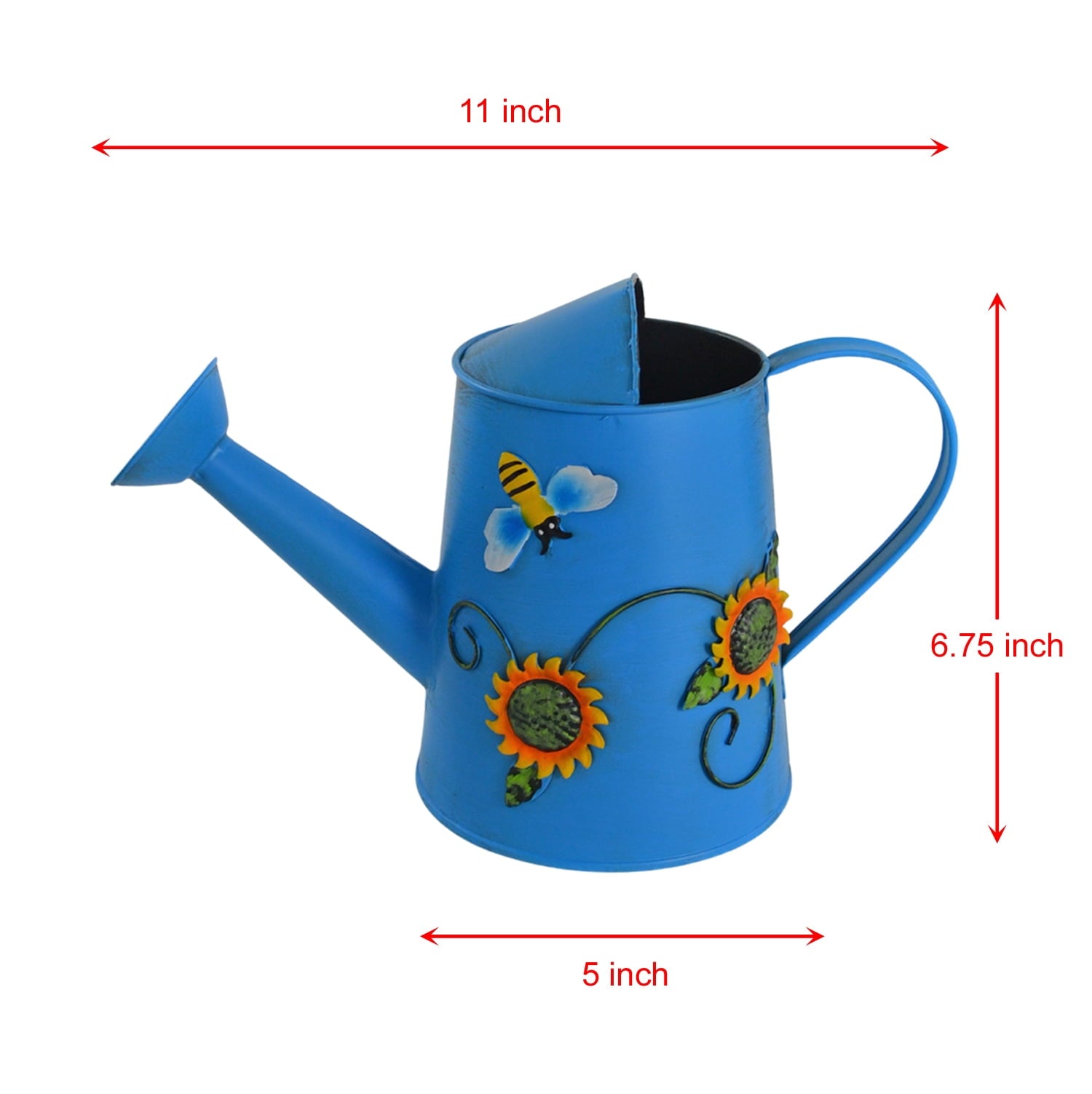 Small Blue Watering Can - Decorative Sunflower & Bee Metal Watering Can (Vol: 4 Cups) - Image 4