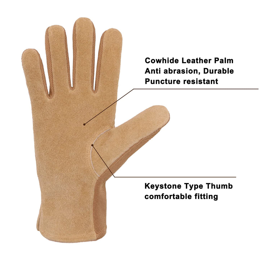 Womens Leather Work Gloves, Cowhide Gardening Gloves Utility Work Gloves, Large - Image 5