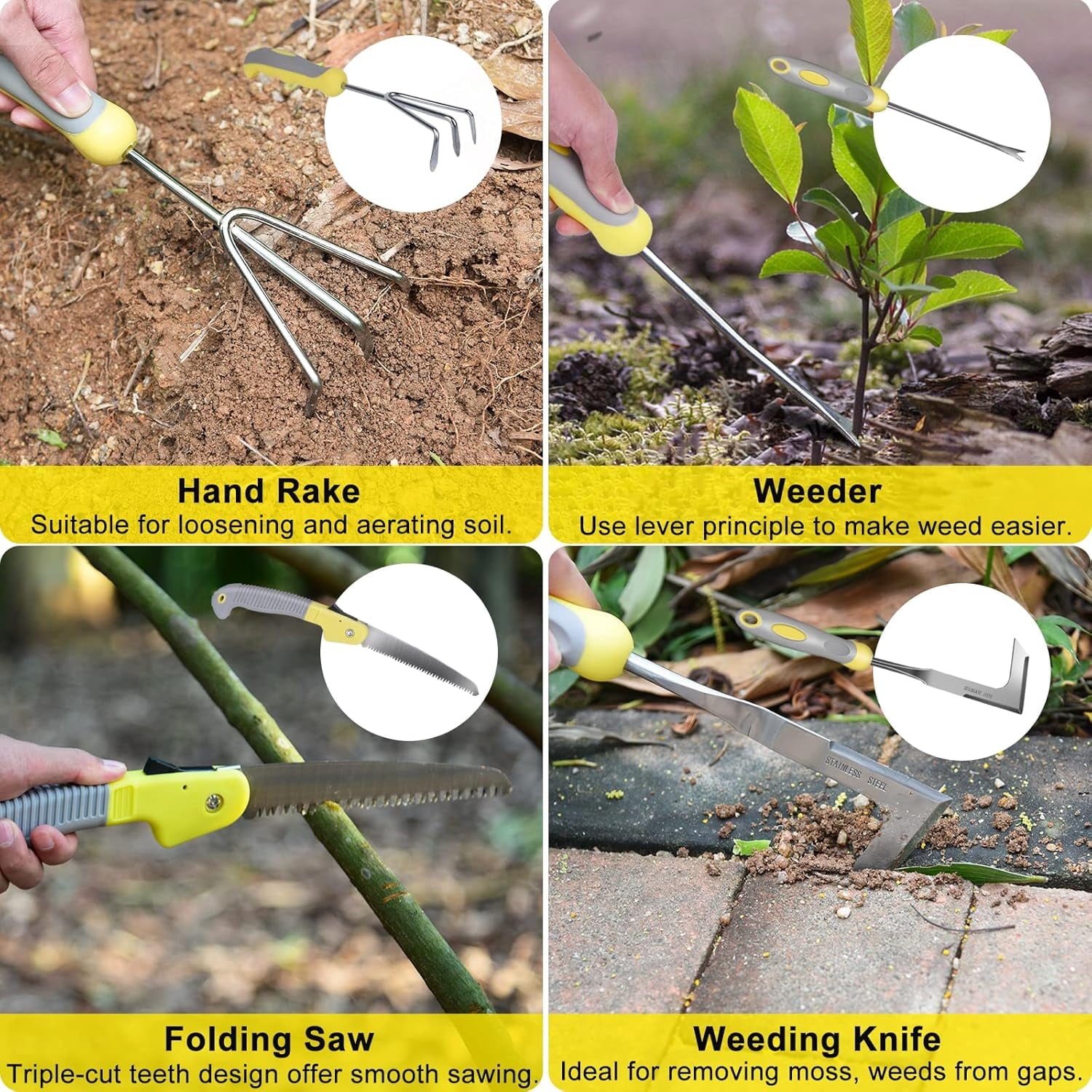 Garden Tool Set, Carsolt 10 Piece Stainless Steel Heavy Duty Gardening Tool Set for Digging Planting Pruning Gardening Kit with Durable Bag - Image 5
