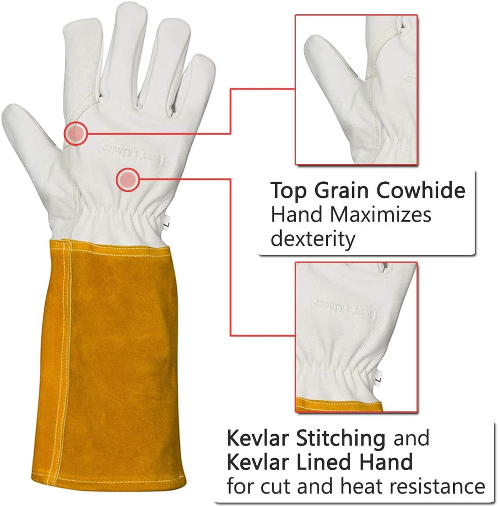 Gardening Gloves XXL Leather with Kevlar Lining, Thorn Proof Rose Pruning Protection (XXL) - Image 3