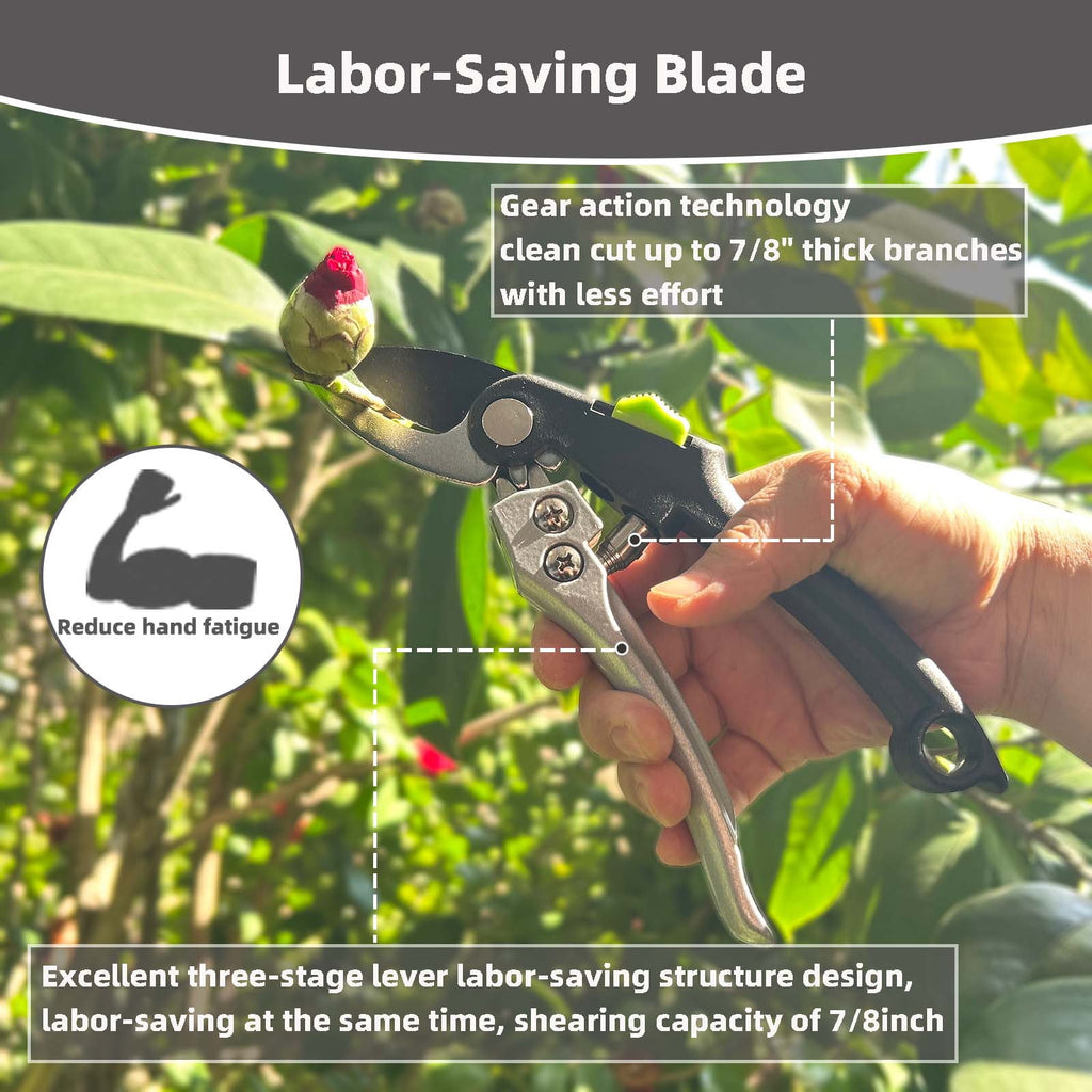 Garden Shears Set, Branch Cutter Pruning Shears with Gear Action, Heavy Duty Loppers Gardening Tools for Plants, Flow... - Image 2