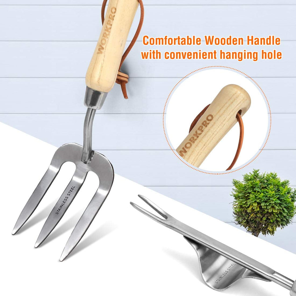 Garden Tools Set, 7 Piece Stainless Steel Heavy Duty Gardening Tools with Wooden Handle - Image 4