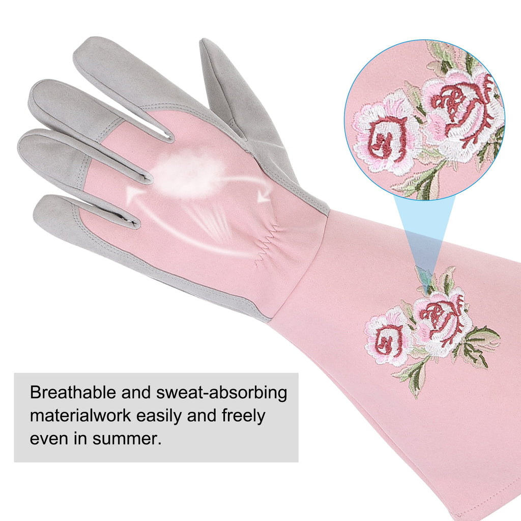 Women Gardening Gloves Thorn Proof, Small Extra Long Leather Garden Gloves Rose Pruning Gloves, Pink - Image 4