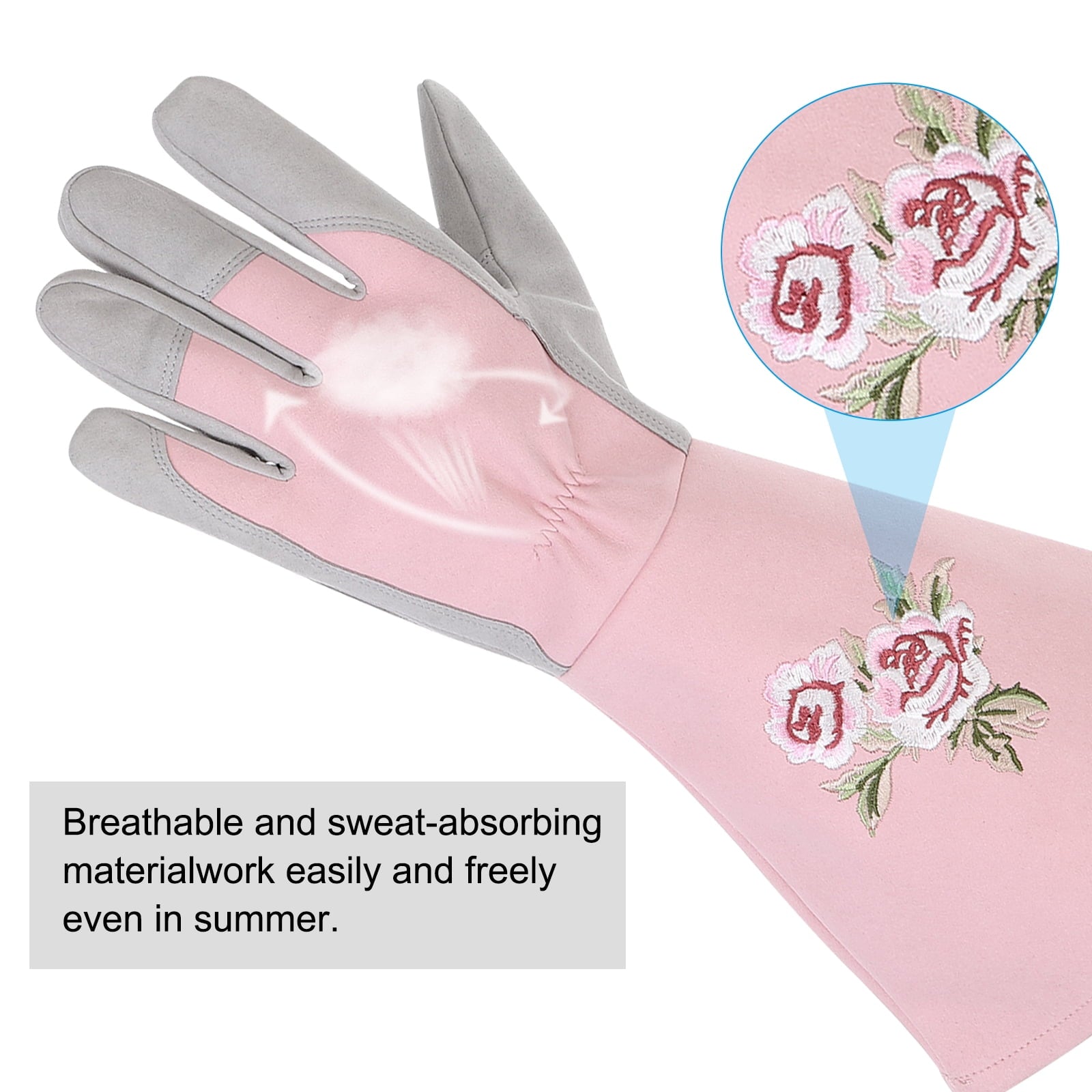 Women Gardening Gloves Thorn Proof, Small Extra Long Leather Garden Gloves Rose Pruning Gloves, Pink - Image 4