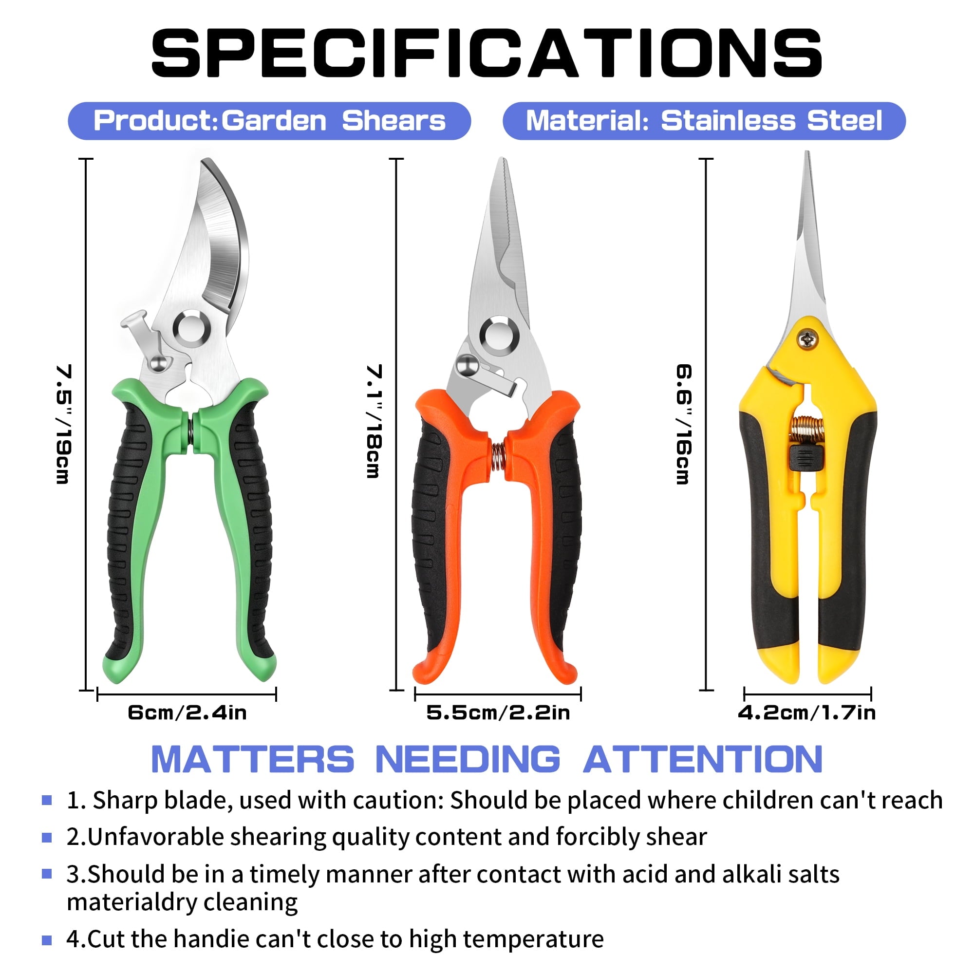 Pruning Shears for Gardening, 3 Pack Garden Shears, Clippers Handheld, Stainless Steel Garden Clippers, Pruning Snips... - Image 2