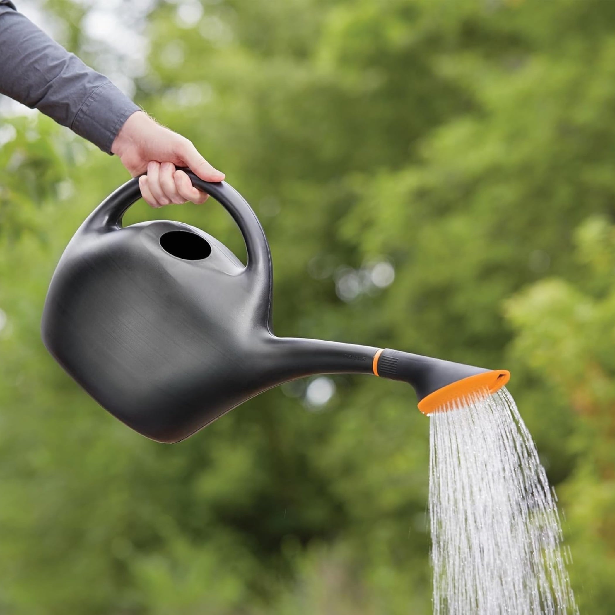 Easy Pour 1.6 Gallon (204 Fl Oz) Black Watering Can with Durable Construction, Dual Handles - Image 2