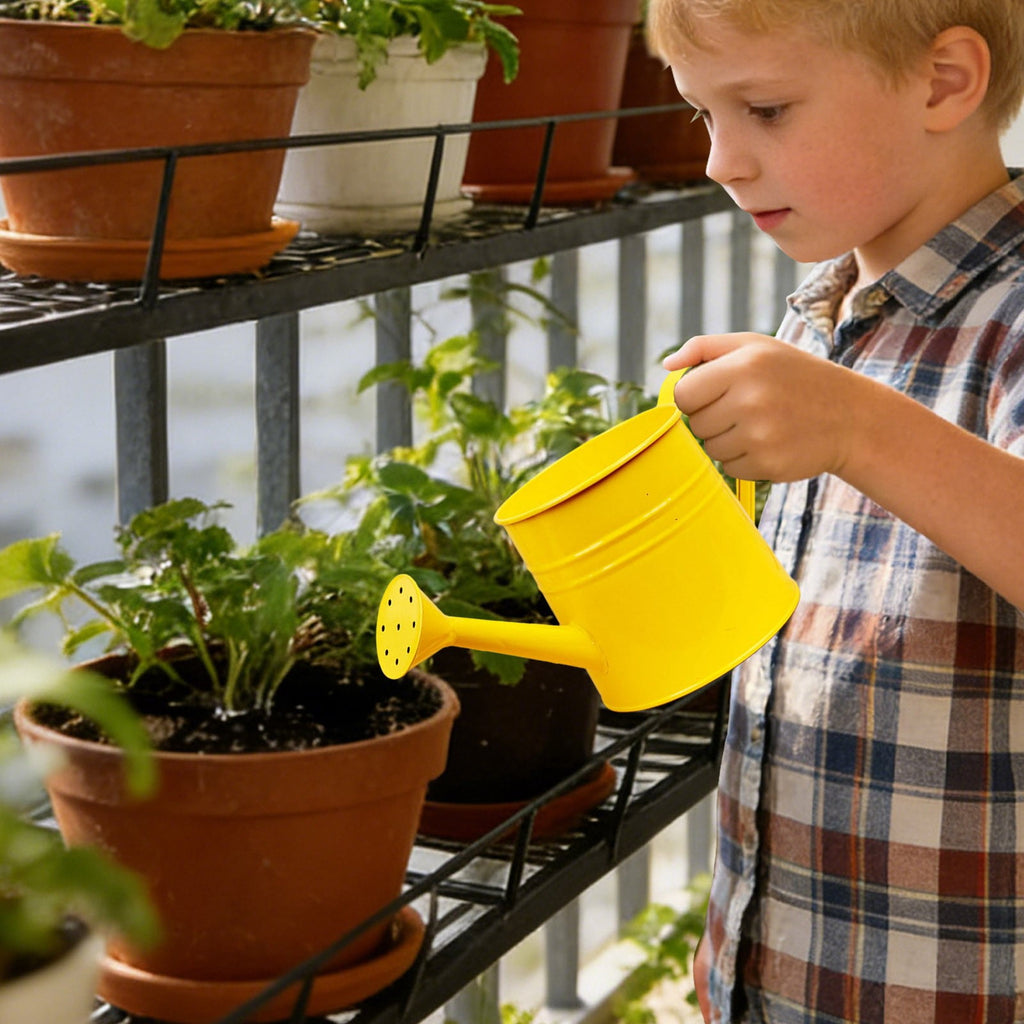 Can Gardening Tool Accessories, Sprinkling Can 1L Metal Flower Garden Can for Outdoor Indoor Lawn Garden (Yellow) - Image 2