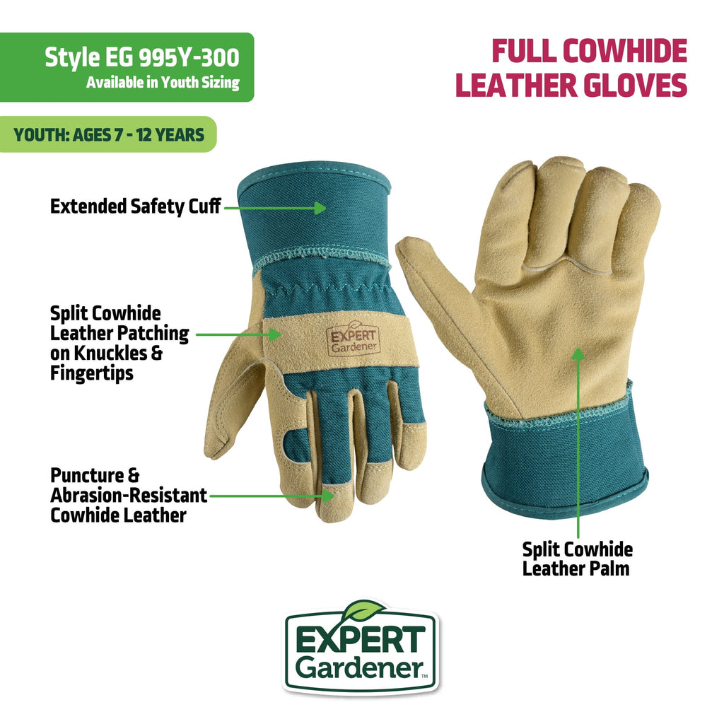 Expert Gardener Kids Leather Palm Gardening Gloves - Image 2