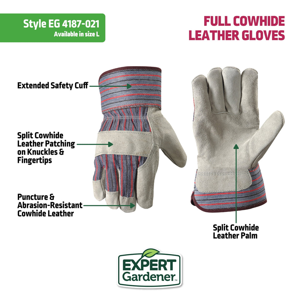 Mens Palm Leather Gardening Gloves, Size L - Image 2