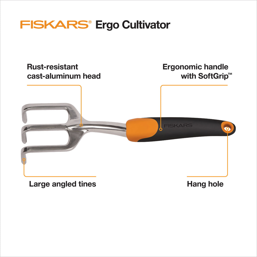 Fiskars Ergo Cultivator Garden Tool with Aluminum Head and Ergonomic Handle, 0.56 Pounds, Orange - Image 3
