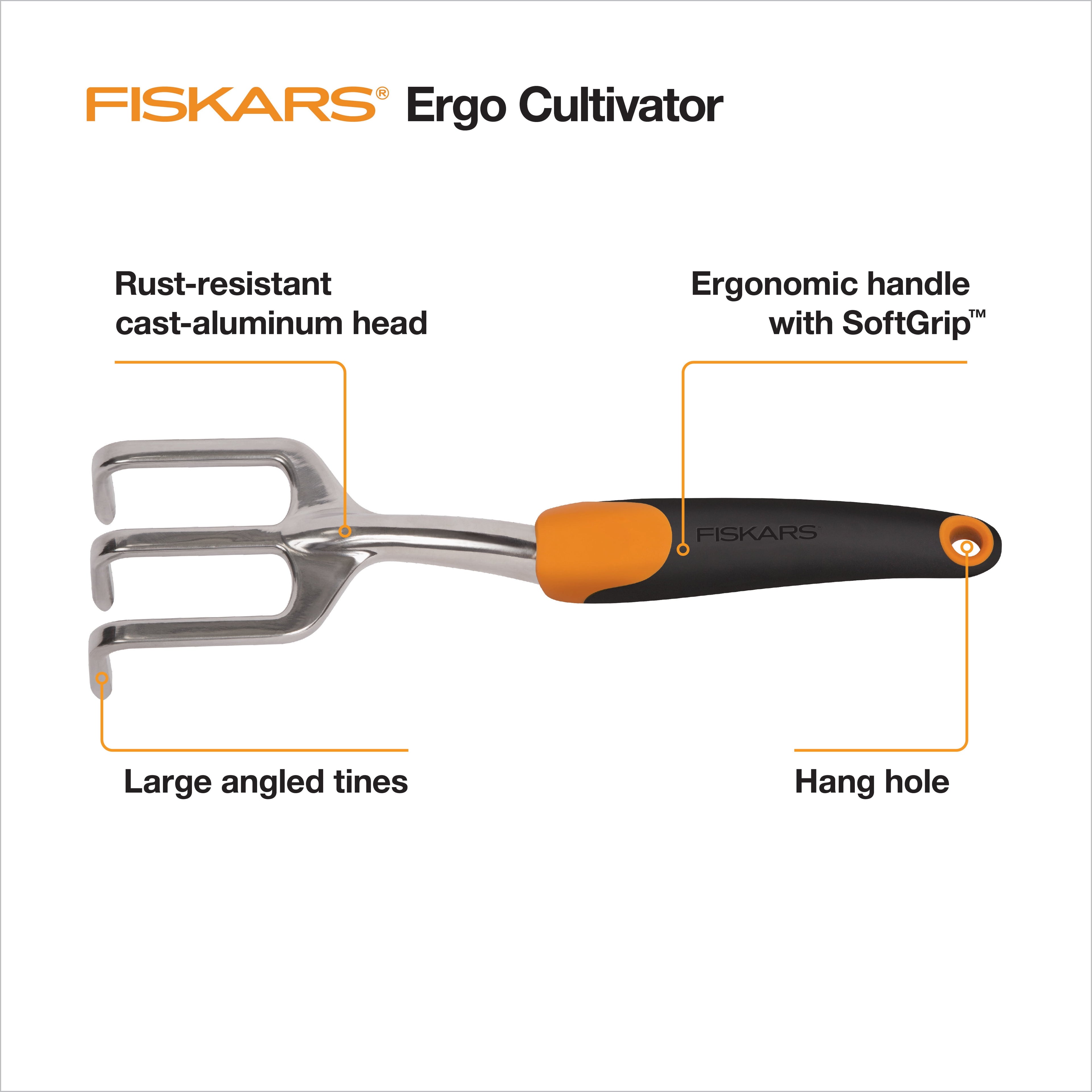Fiskars Ergo Cultivator Garden Tool with Aluminum Head and Ergonomic Handle, 0.56 Pounds, Orange - Image 3