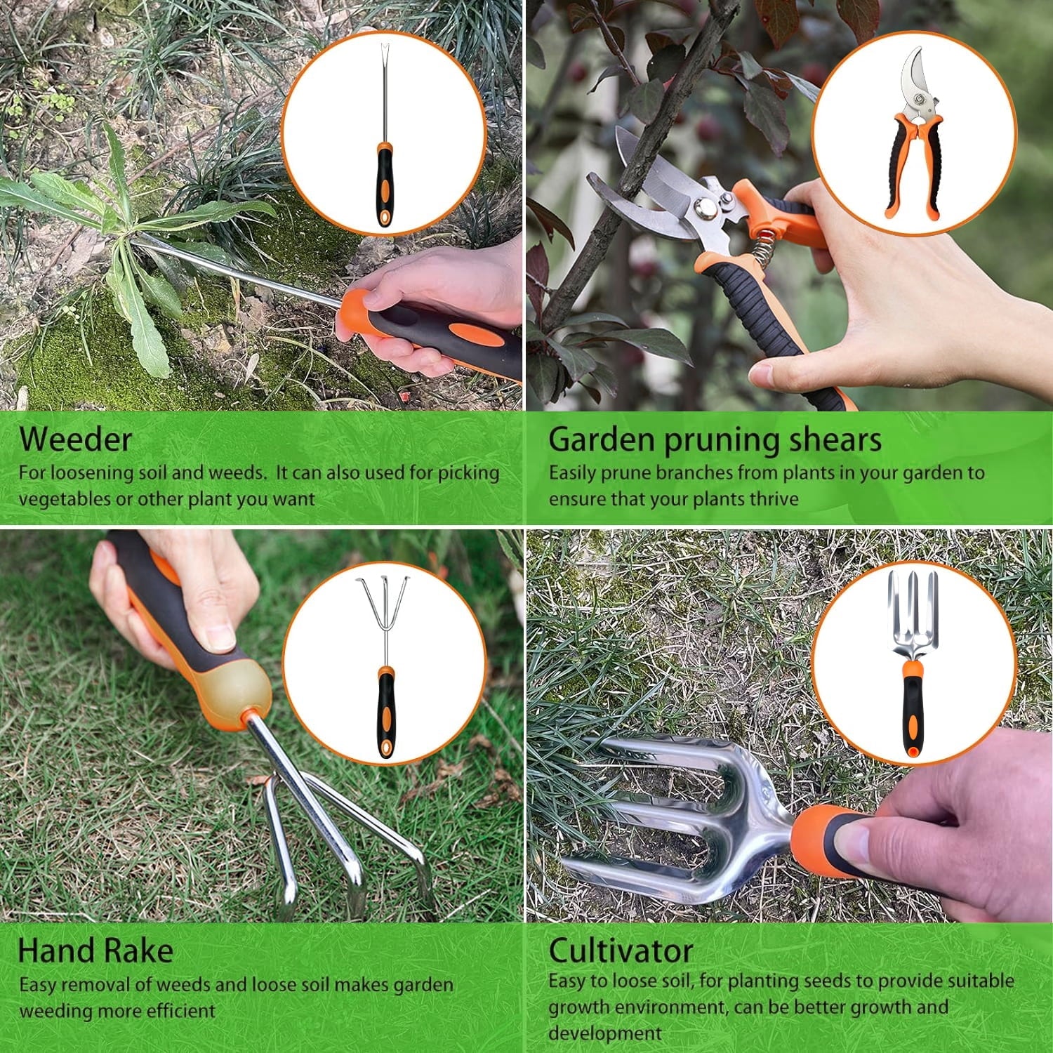 Garden Tool Set, Stainless Steel Heavy Duty Gardening Tool Set, with Non-Slip Rubber Grip, Storage Tote Bag, Outdoor ... - Image 6