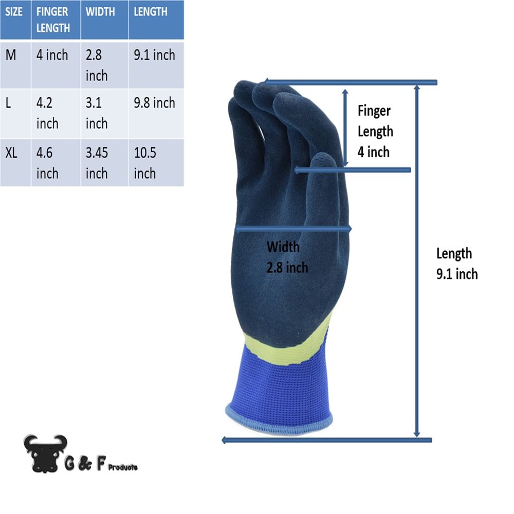 Men's XLarge Blue Solid Color Waterproof Gardening Gloves, (6 Pairs) - Image 2