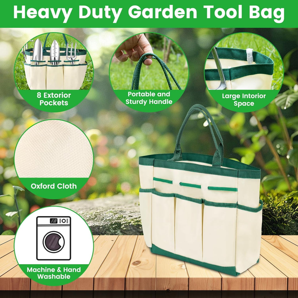 FPCYCG 9 Piece Garden Tools Set with Bag & Gloves,Heavy Duty Gardening Hand Tools Kit,Garden Gifts Supplies for Women Mom - Image 5