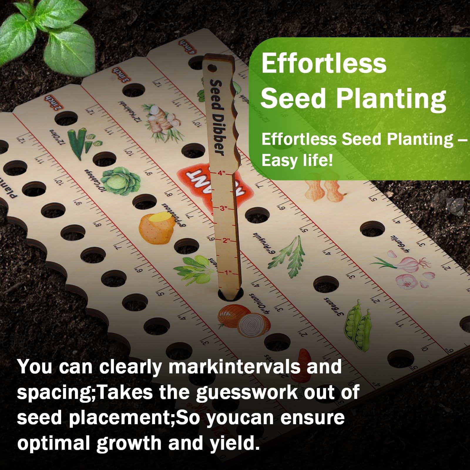 Spacer Tool Seeder Planting Ruler – Seeding Spacing Ruler Template with Plant Dibble, Precise Planting for Vegetable,... - Image 6