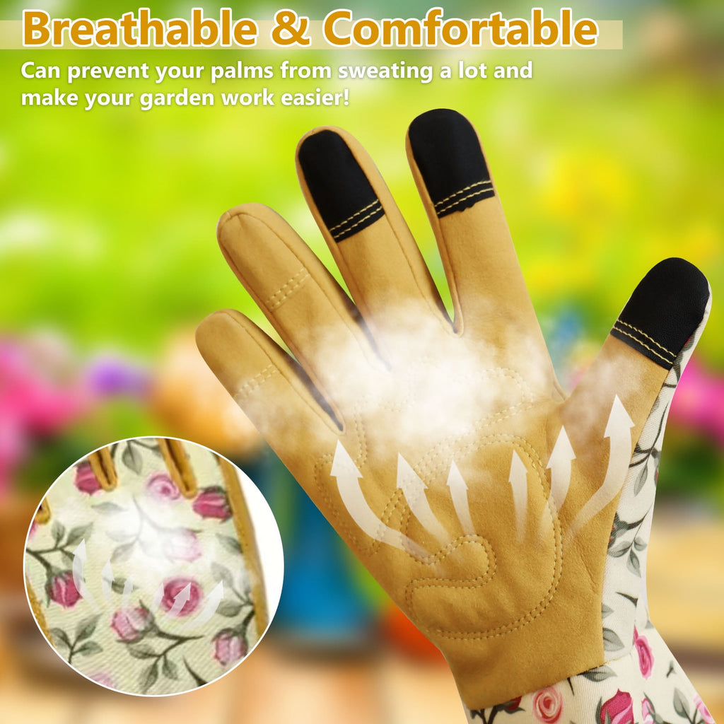 Gardening Gloves for Women Rose Pruning Thorn Proof Breathable Touchscreen Long Forearm Protection Garden Gloves(Yellow) - Image 6