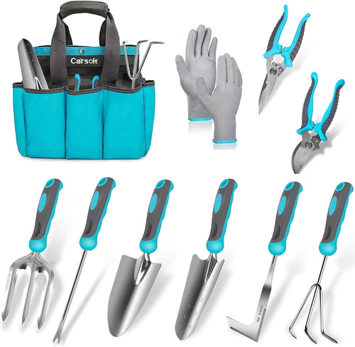 10 Piece Heavy Duty Stainless Steel Garden Tools Set with Ergonomic Rubber Handle. Variety of Gardening Hand Tools fo...