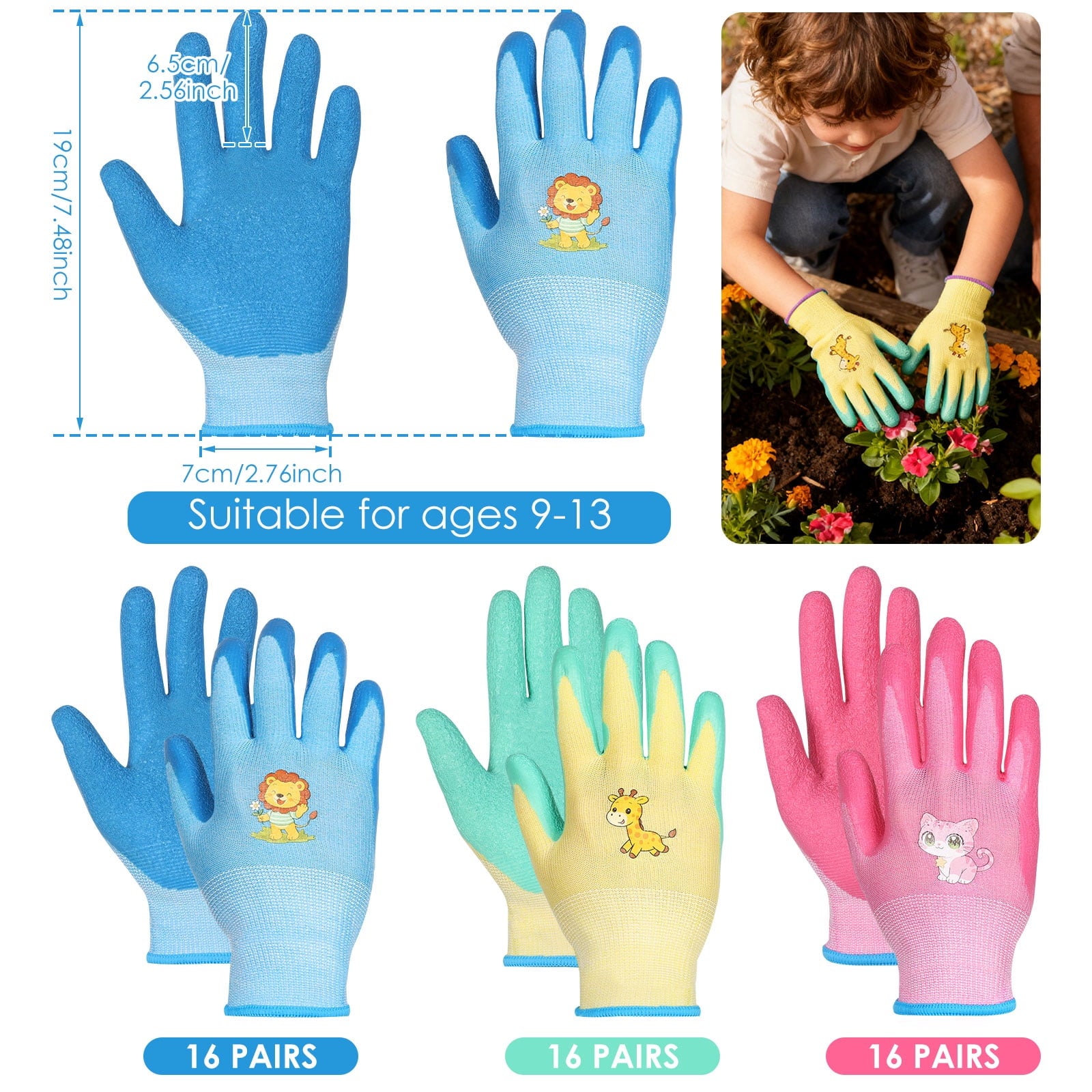 48 Pairs Kids Gardening Gloves Non Slip Children Yard Work Glove Latex Coated Garden Hand Covers for Girls Boys Toddl... - Image 2