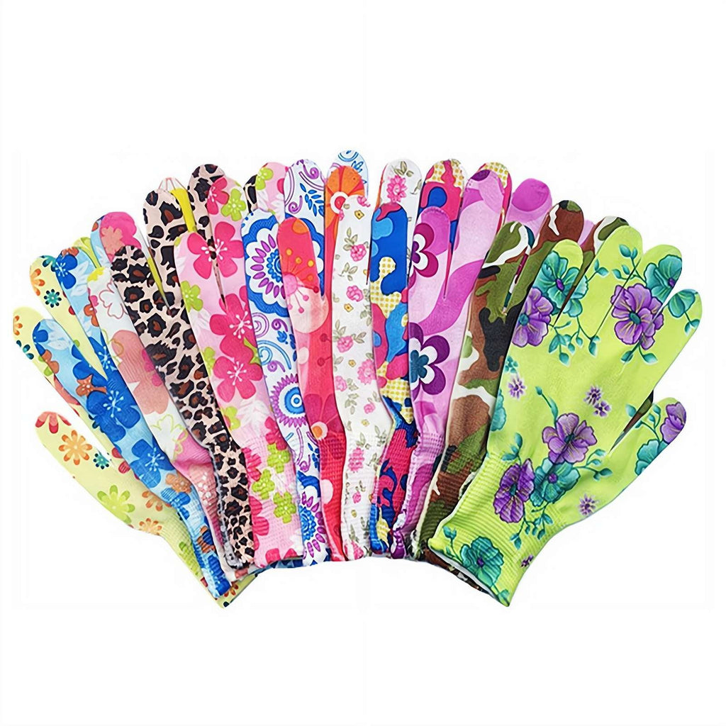 12 Pairs Gardening Gloves for Women, Breathable Coated Work Gloves, Non-Slip Flower Print Garden Gloves for Yard, Weeding, Planting