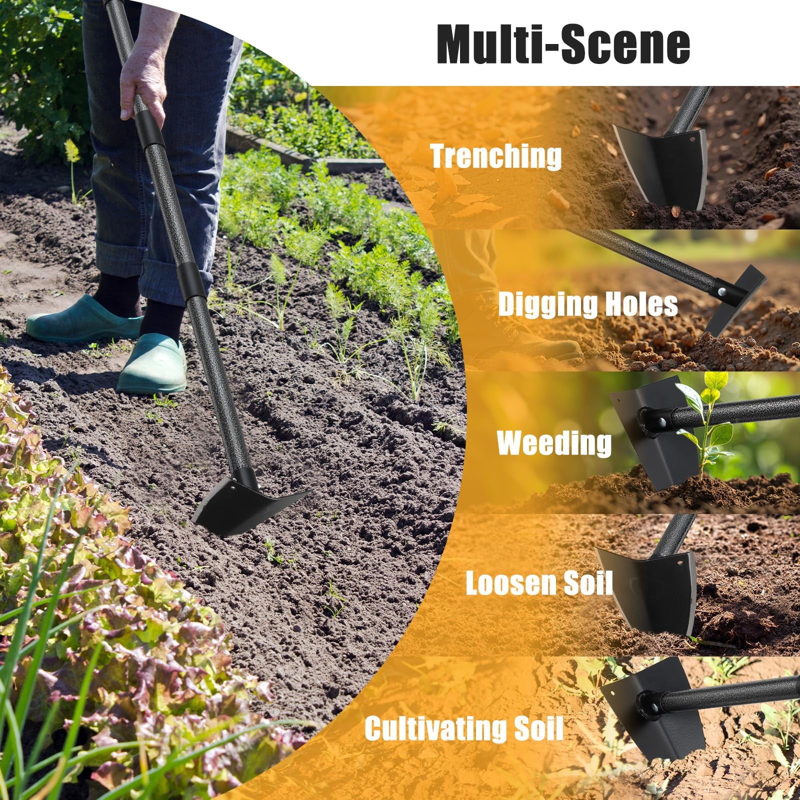 Triangle Hoe with 60 inch Adjustable Metal Handle, Hoe Garden Tool for Digging, Weeding, Cutting - Image 6