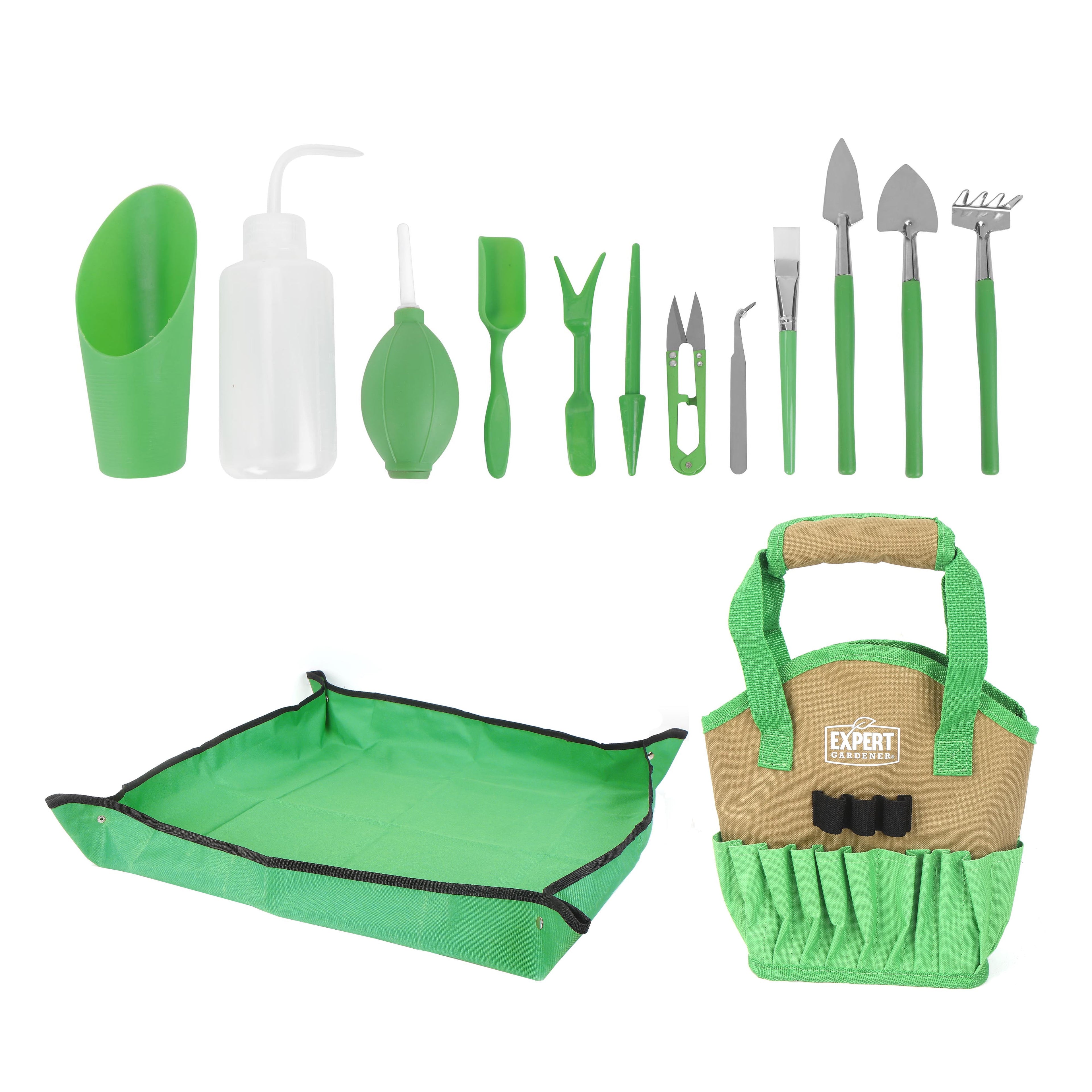 Expert Gardener Indoor Gardening Stainless Steel Tool Set, 14 Pieces, Green - Image 2