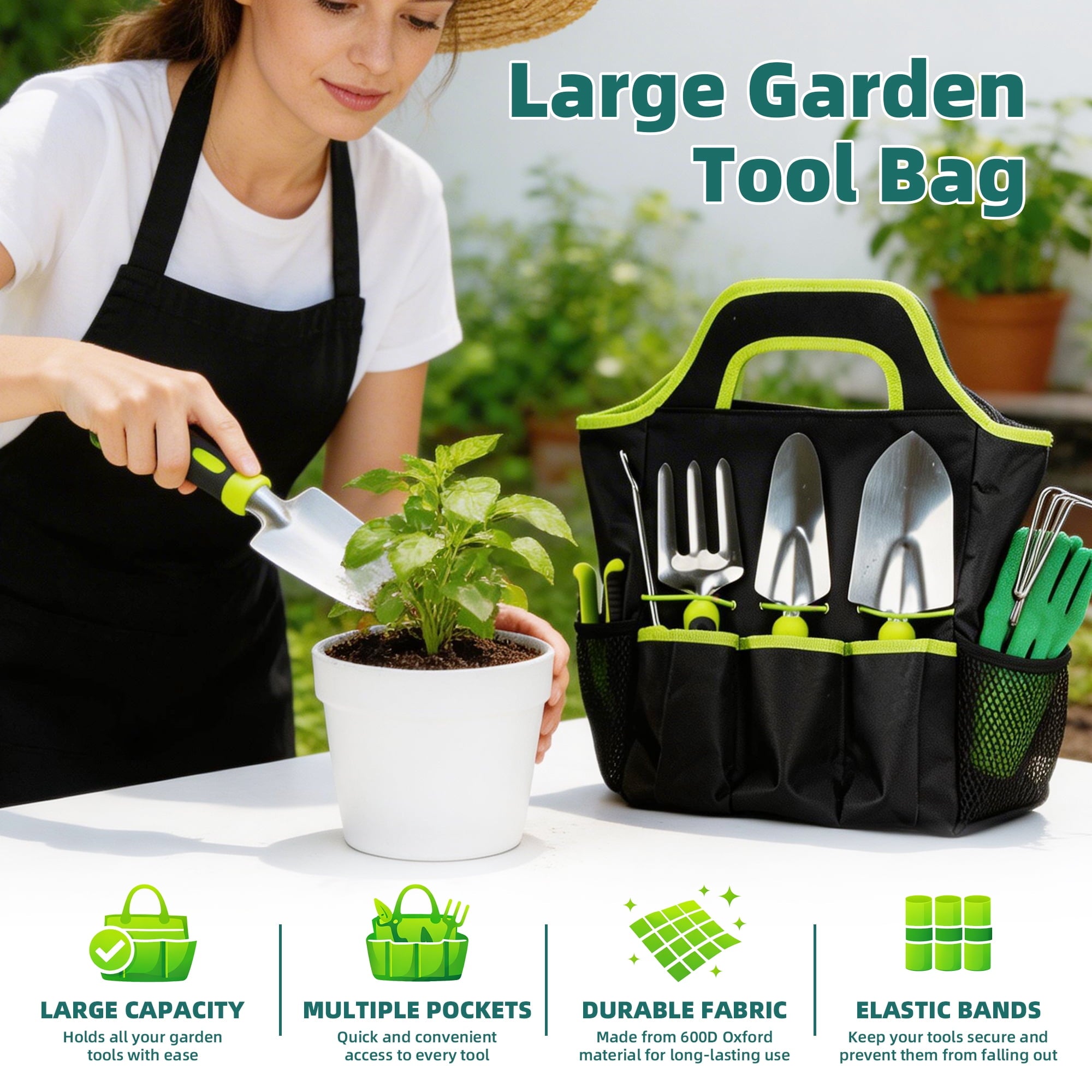 Deli Garden Tool Set, 8 Pieces Stainless Steel Heavy Duty Gardening Tool Set,Outdoor Gardening Hand Tools with Storag... - Image 5