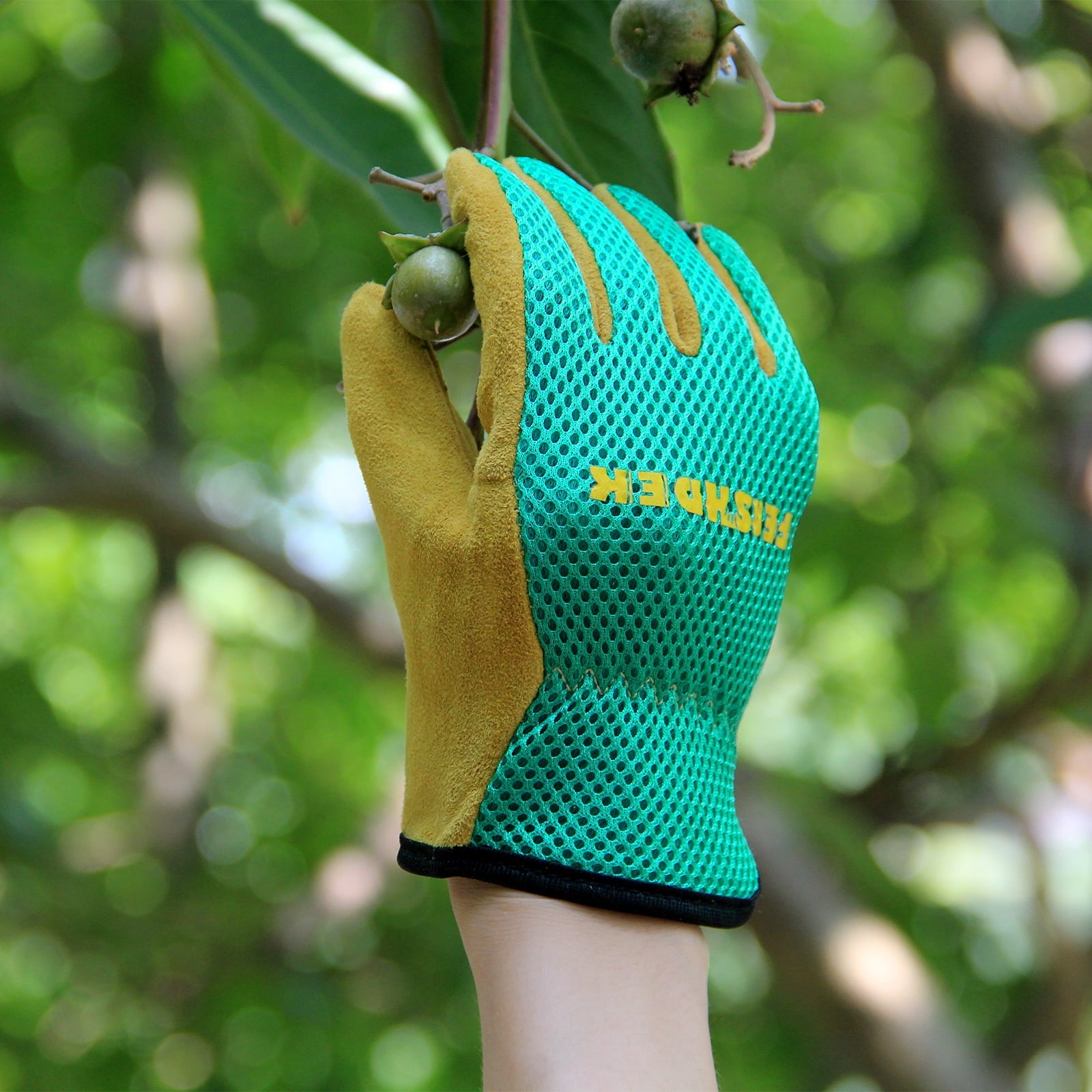 Kids Leather Gardening Gloves for Toddlers, Breathable Yard Work Gloves(Green, Small, Age 2-4) - Image 2