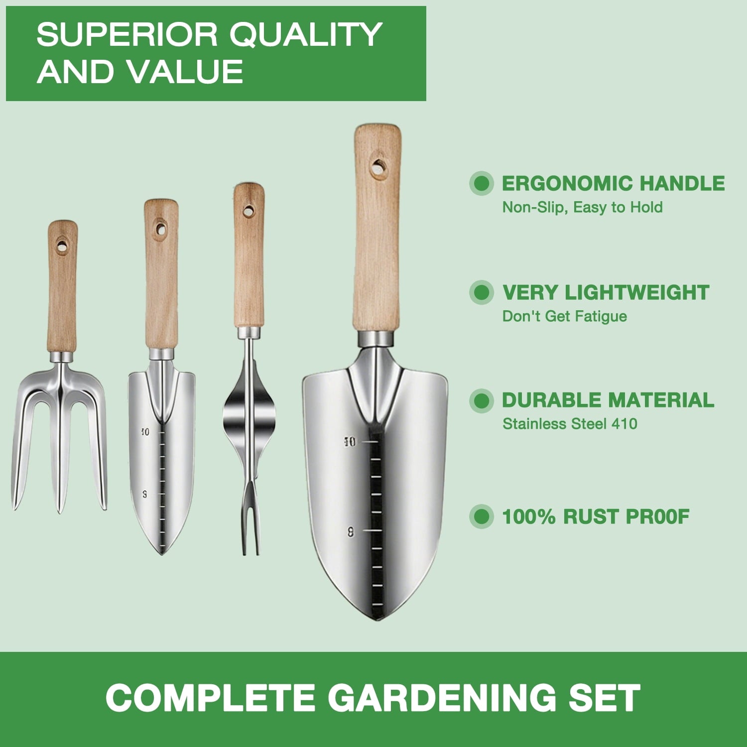 Garden Tools Set, 9 Pieces Heavy Duty Kit with Storage Bag - Rust-Proof Stainless Steel Gardening Tools, Non-Slip Erg... - Image 3