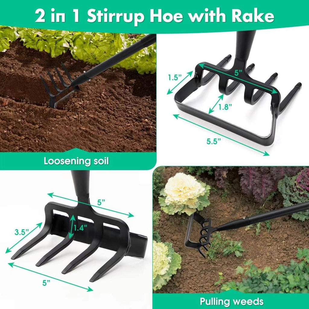 Stirrup Hoe and Cultivator, Heavy Duty Scuffle Garden Hoe with 62Inch Adjustable Handle for Weeding,Digging, Loosenin... - Image 2