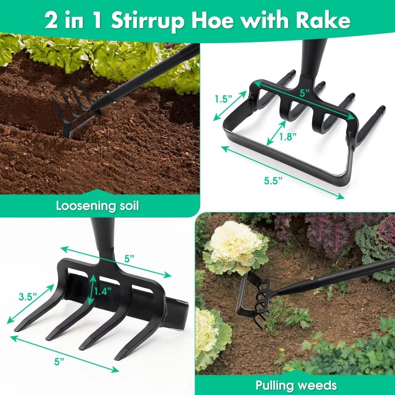 Stirrup Hoe and Cultivator, Heavy Duty Scuffle Garden Hoe with 62Inch Adjustable Handle for Weeding,Digging, Loosenin... - Image 2