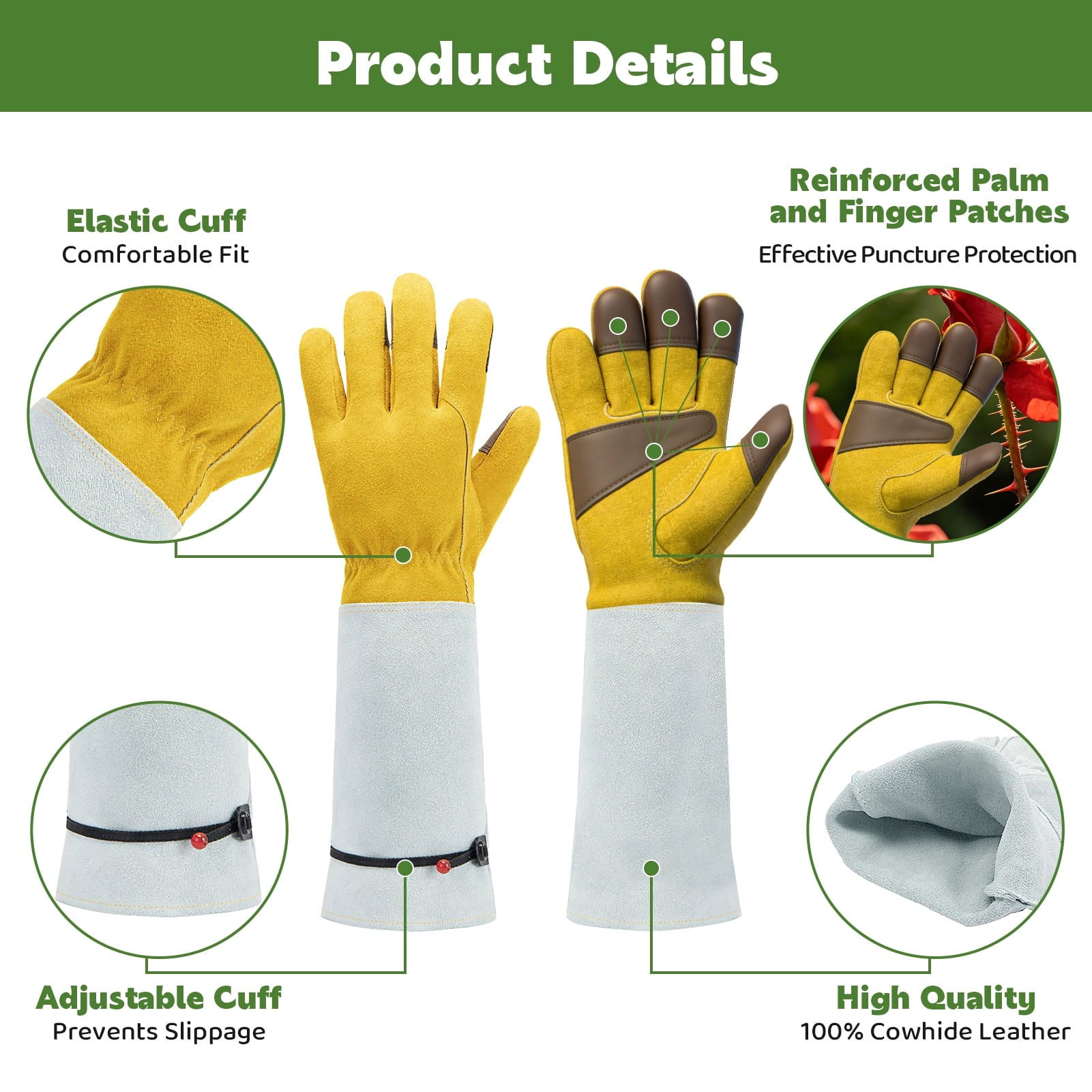 Long Gardening Gloves, Thorn Proof Rose Gardening Gloves for Men & Women | Long Sleeve Protective Leather Gloves for ... - Image 3