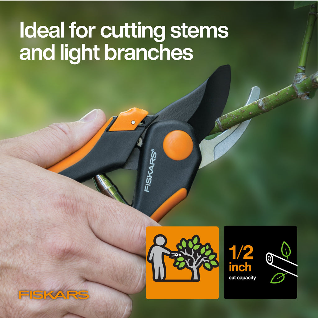 and Pruner Garden Tool 3-Piece Set with Stainless Steel Blades, Black and Orange - Image 5
