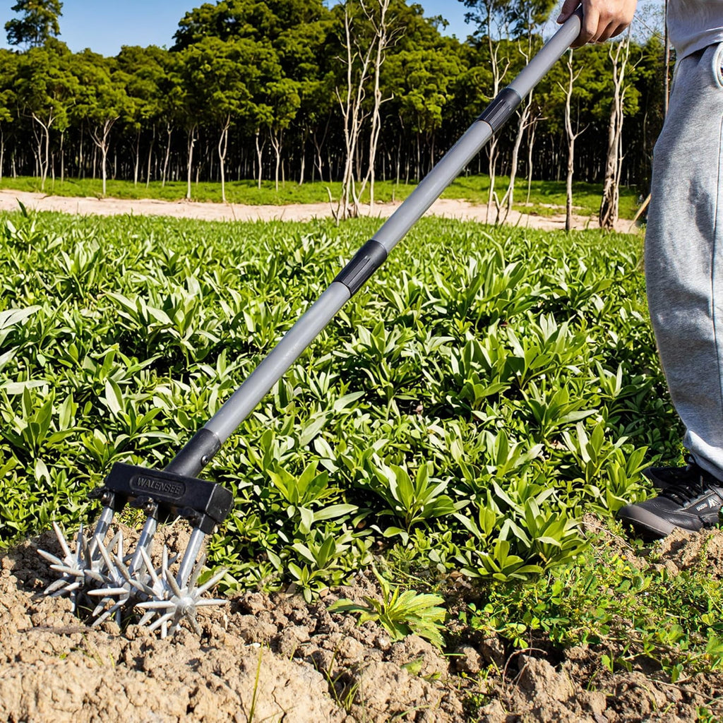 Rotary Cultivator Garden Tool Adjustable Hand Tiller for Gardening & Lawn Care with Rustproof Aluminum Blades, Telesc... - Image 2