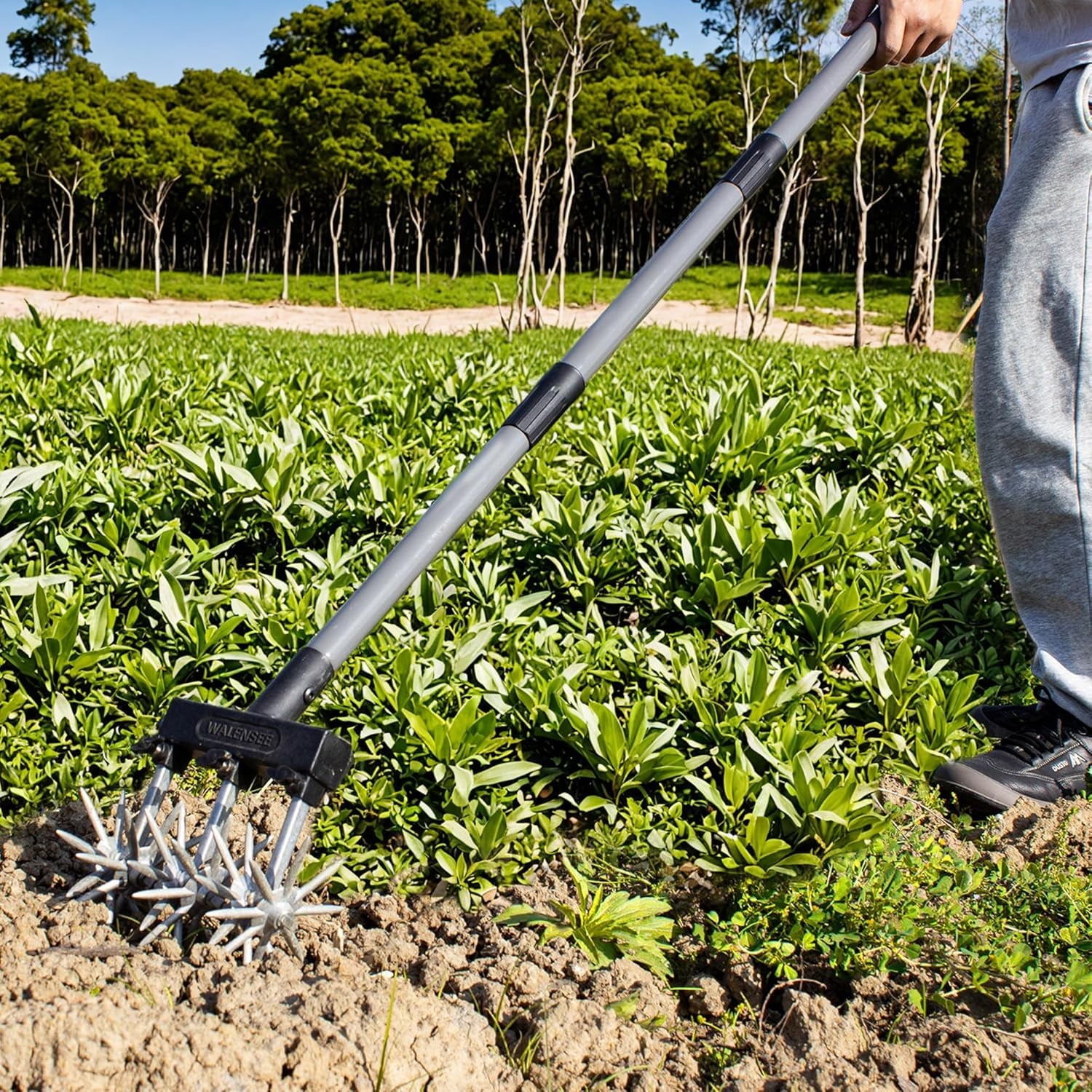 Rotary Cultivator Garden Tool Adjustable Hand Tiller for Gardening & Lawn Care with Rustproof Aluminum Blades, Telesc... - Image 2