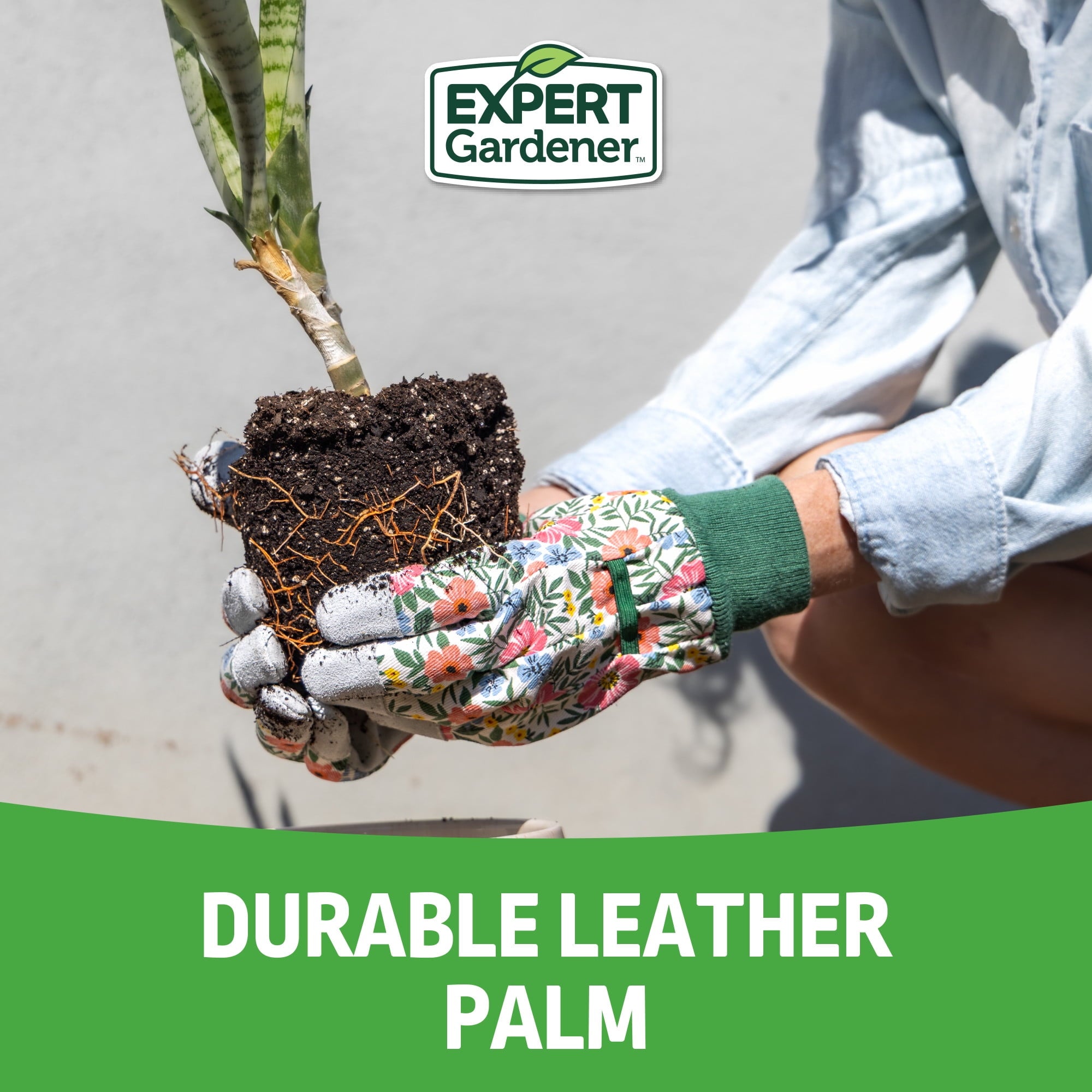 Expert Gardener Womens Palm Leather Gardening Gloves, Size M - Image 3