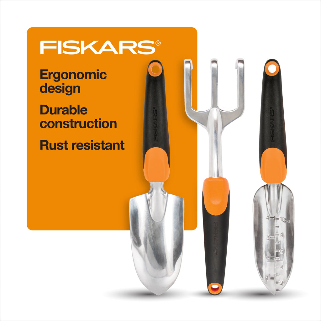 Fiskars 3-in-1 Gardening Tools - Trowel, Transplanter, Cultivator for Gardening - Lawn and Garden - Black/Orange - Image 4