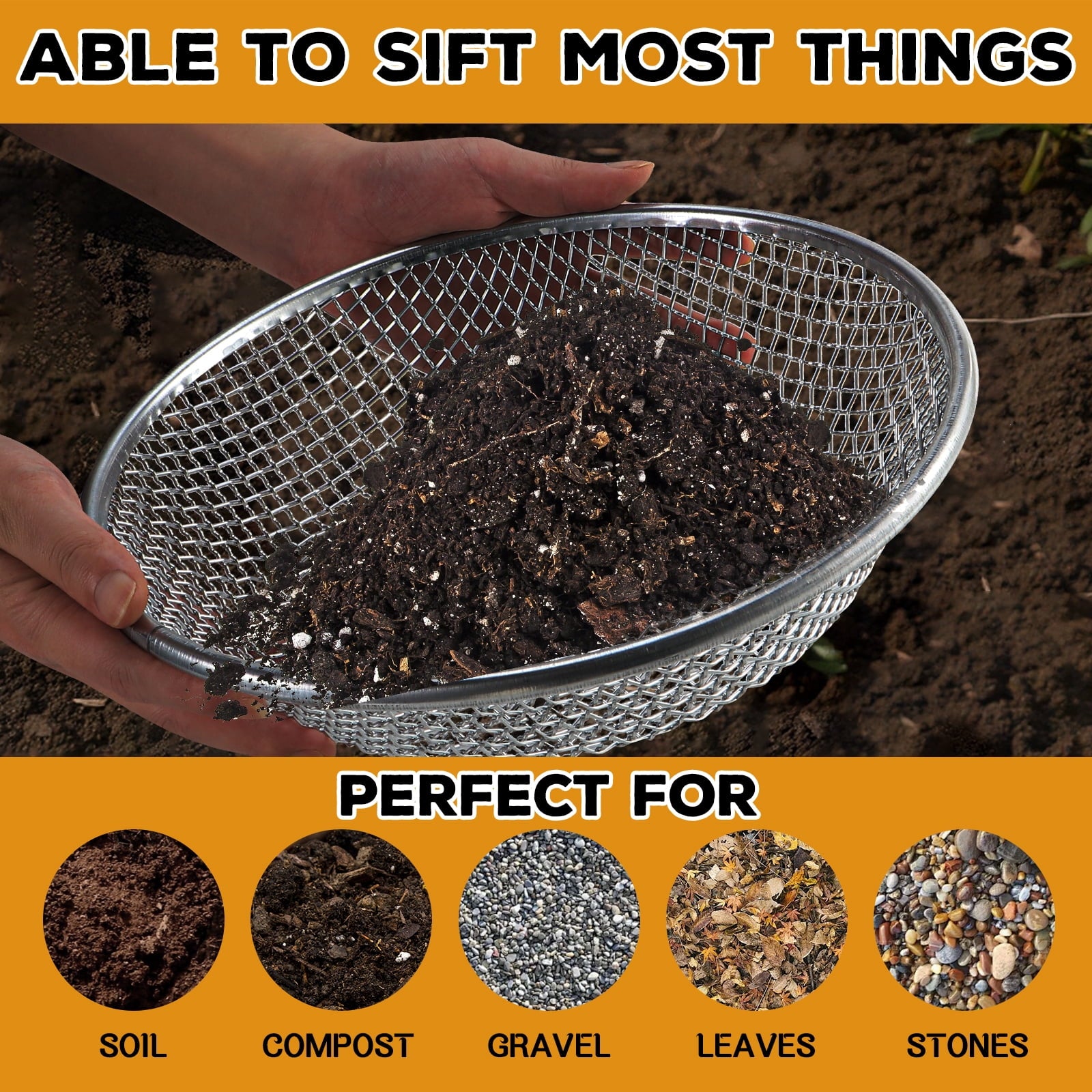 3Pcs 3 Sizes Soil Sifter Sieve - Heavy Duty Galvanized Screen for Compost, Dirt, Rocks, Gravel & Garden - Fits 5 Gall... - Image 6