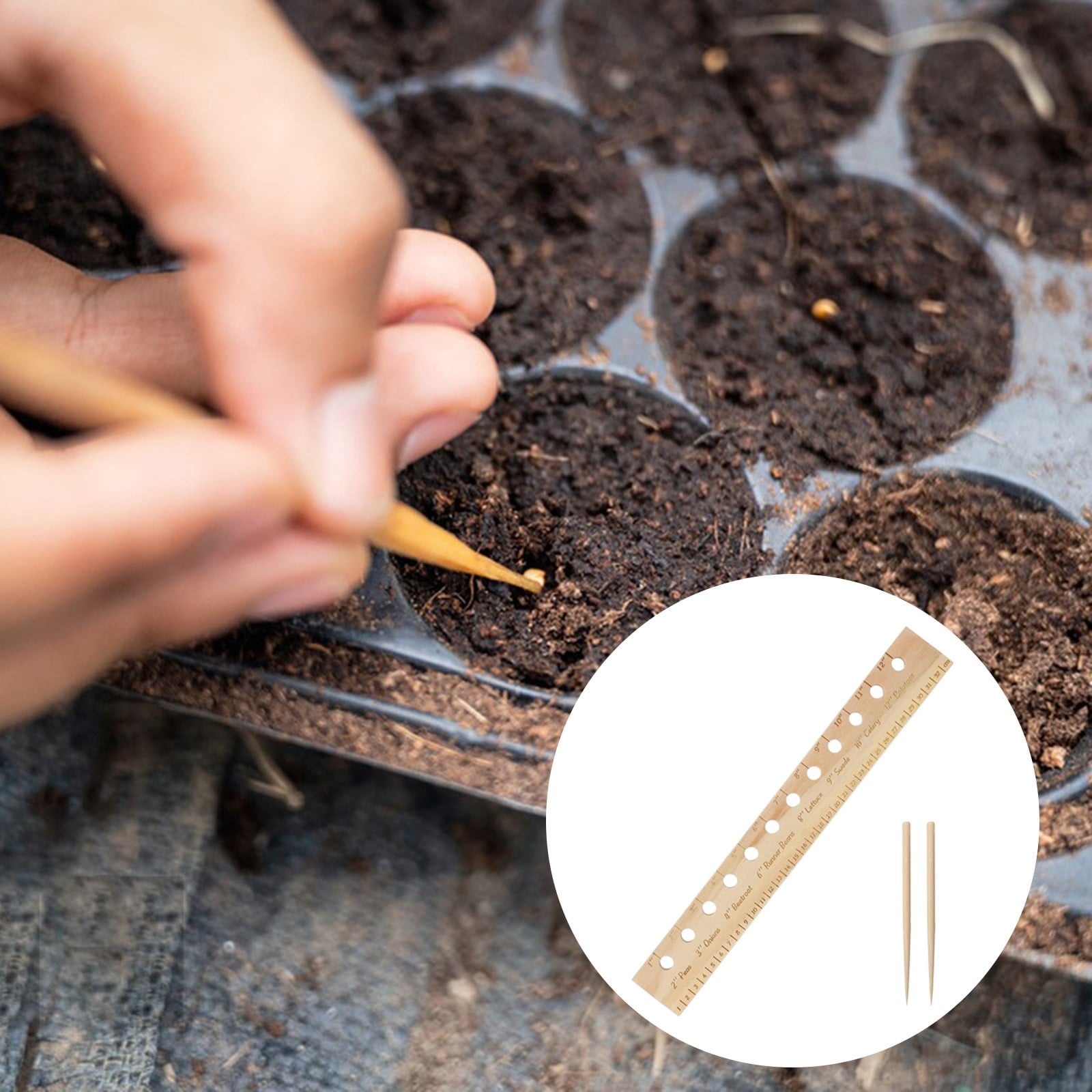 Spacer Tool Seeder Planting Ruler Wooden Seeding Spacing Ruler with Holes and Dibber for Gardens Yard - Image 5