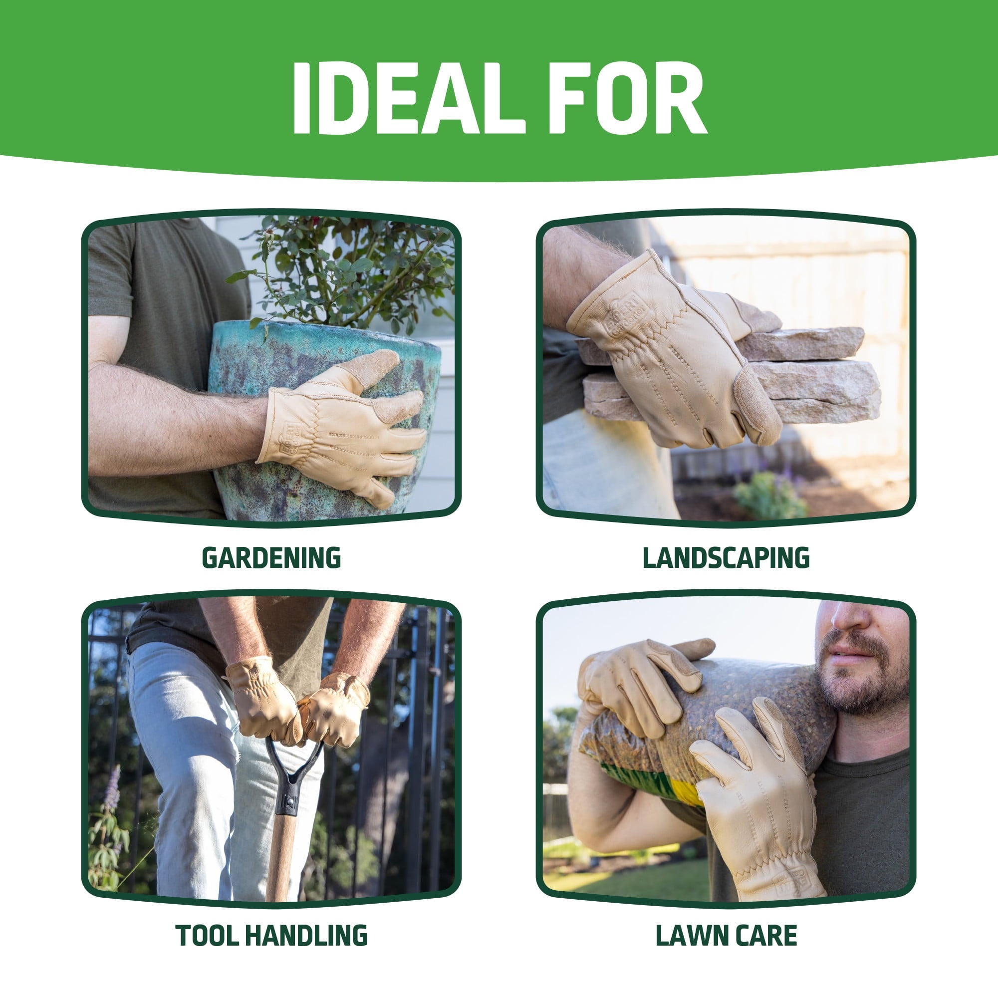 Mens Grain Cowhide Leather Gardening Gloves, Size L - Image 4