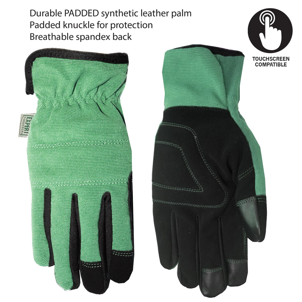 Expert Gardener Adult Unisex Medium Synthetic Leather Gloves, Green & Gray 2 Pack - Image 3