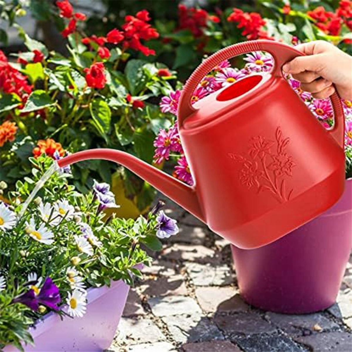 Plastic Watering Can with Comfortable Handle, Garden Cans Long Spout for Indoor Outdoor Plants - Image 4