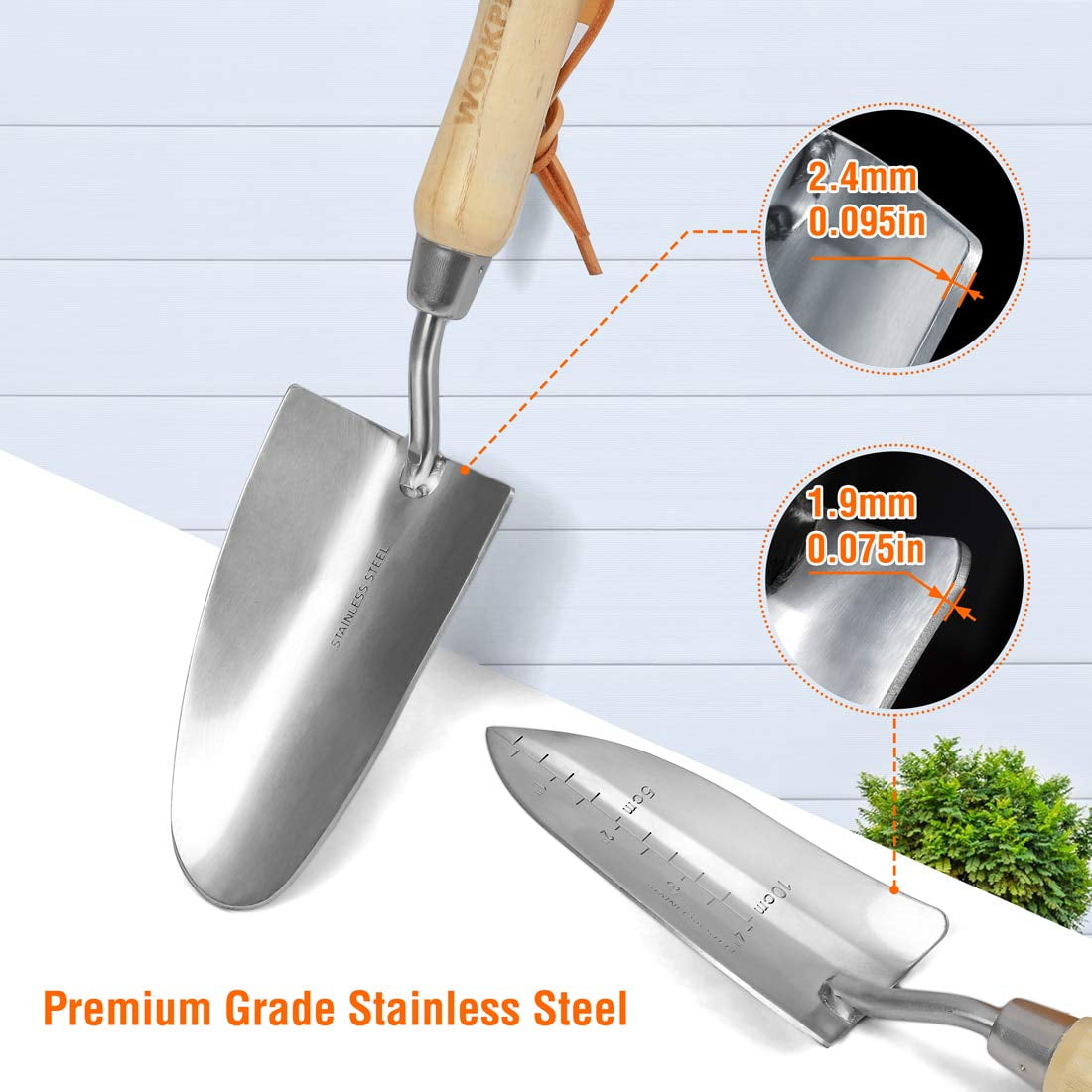 Garden Tools Set, 7 Piece Stainless Steel Heavy Duty Gardening Tools with Wooden Handle - Image 3