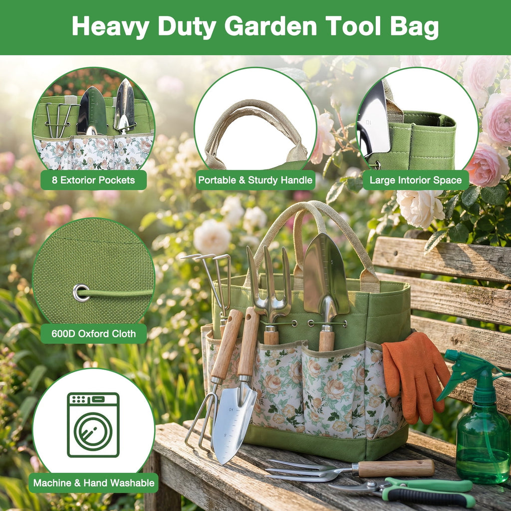 Garden Tools Set, 9 Pieces Heavy Duty Kit with Storage Bag - Rust-Proof Stainless Steel Gardening Tools, Non-Slip Erg... - Image 5