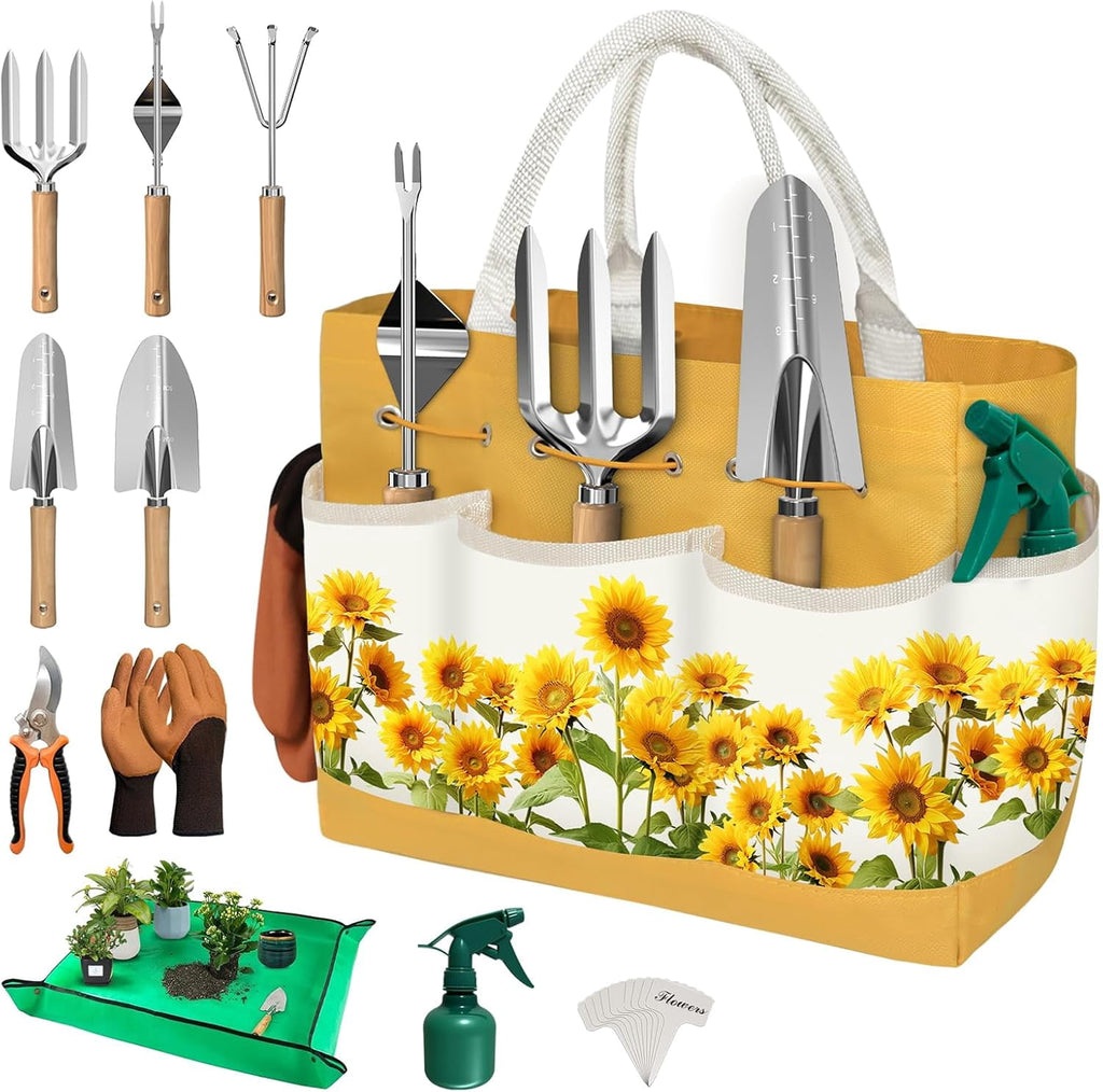 22Pcs Gardening Tools Set for Women Heavy Duty Garden Hand Tool Kit Gifts for Mom Beginner Gardener Gardening Accessories with SunflowerTote